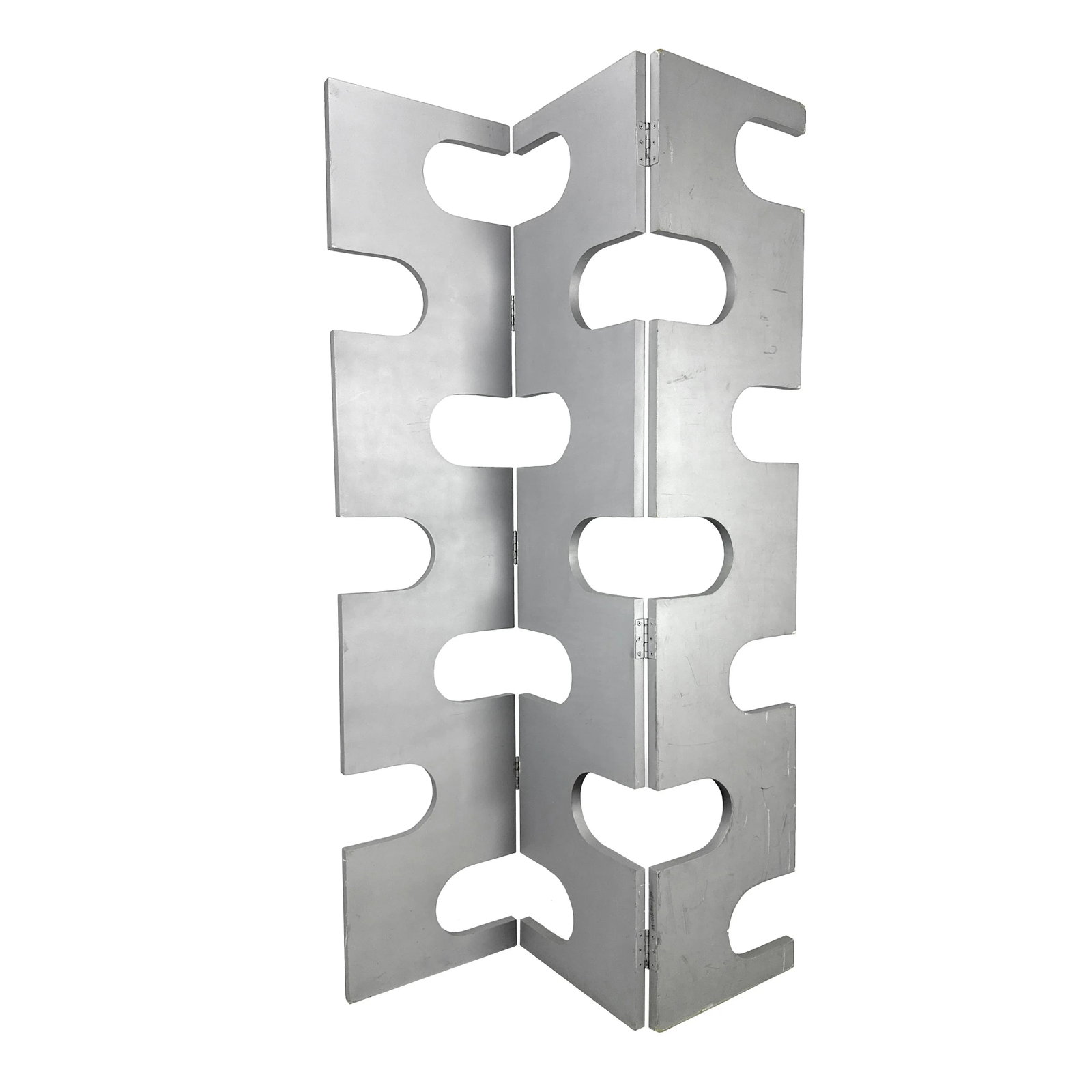 Vintage 1990s Modernist Wood Room Divider With Silver Finish & Geometric Cutouts - Eileen Gray Style - 5