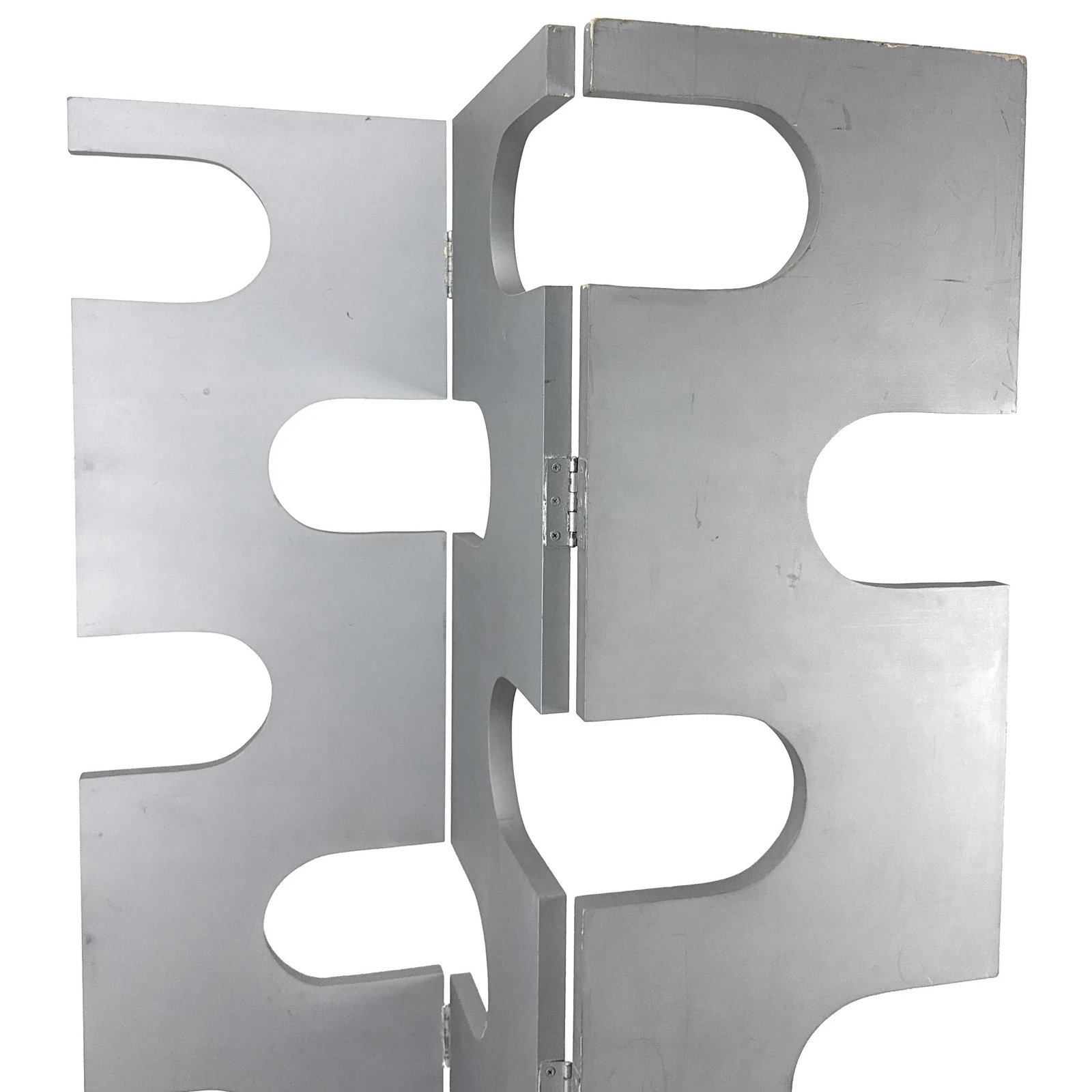 Vintage 1990s Modernist Wood Room Divider With Silver Finish & Geometric Cutouts - Eileen Gray Style - 6