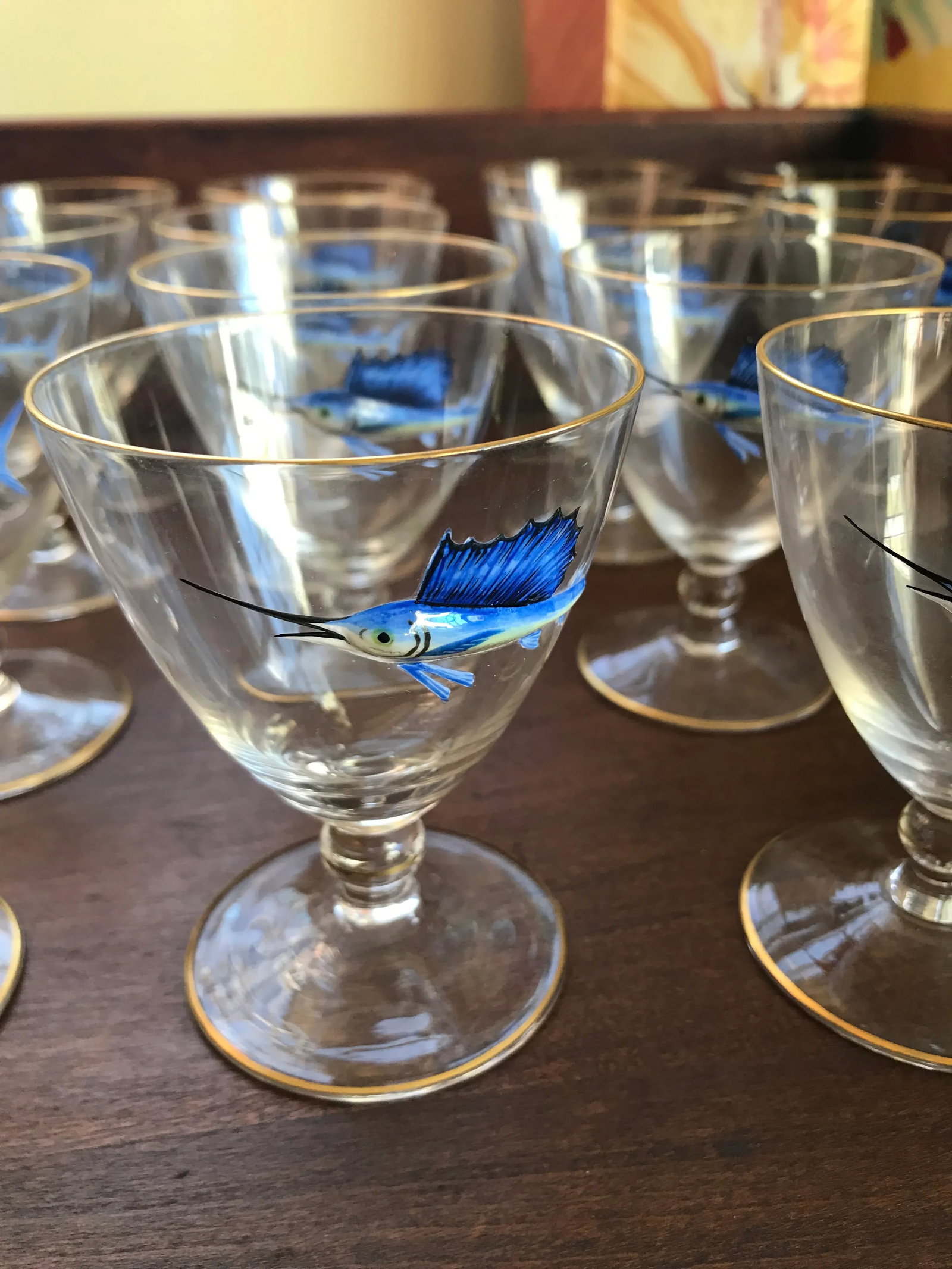 Early 20th Century Bohemian Crystal and Enamel Swordfish Cocktail Gasses - Set of 17 - 10