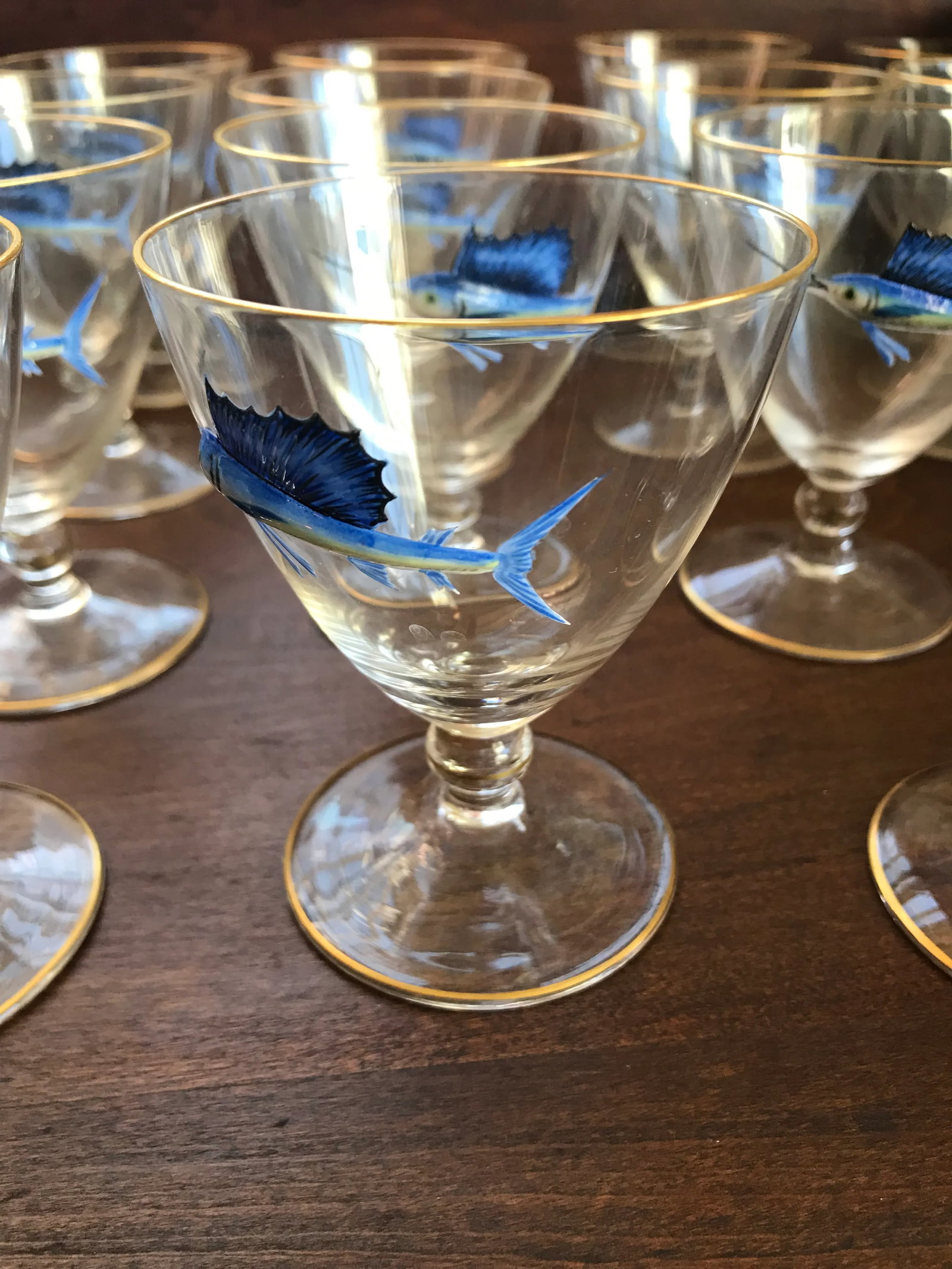 Early 20th Century Bohemian Crystal and Enamel Swordfish Cocktail Gasses - Set of 17 - 11