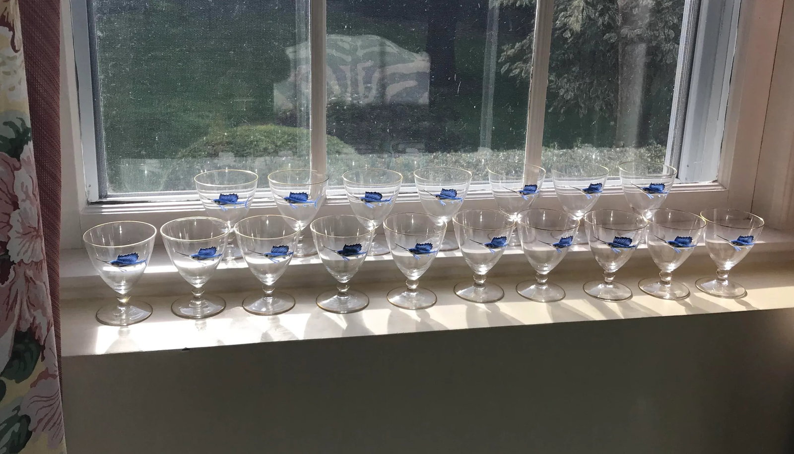 Early 20th Century Bohemian Crystal and Enamel Swordfish Cocktail Gasses - Set of 17 - 12