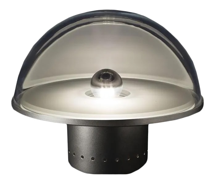Siderea Table Lamp by Alberto Rosselli: Design class iron table lamp with transparent glass diffuser and silver capped E27 max 8w lightbulb. DIA. 14" X H. 12" Condition: Alterations: Original Condition Unaltered Imperfections: Some