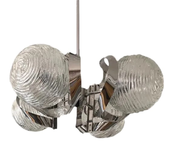 Bended Chrome Chandelier in Style of Gaetano Sciolari (Not Wired): Beautiful and modern bended chrome chandelier in style of Gaetano Sciolari circa. 1970's . Not wired Condition: Alterations: Original Condition Unaltered Imperfections: Some Imperfections Condition