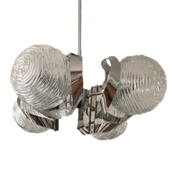 Bended Chrome Chandelier in Style of Gaetano Sciolari (Not Wired) - 3