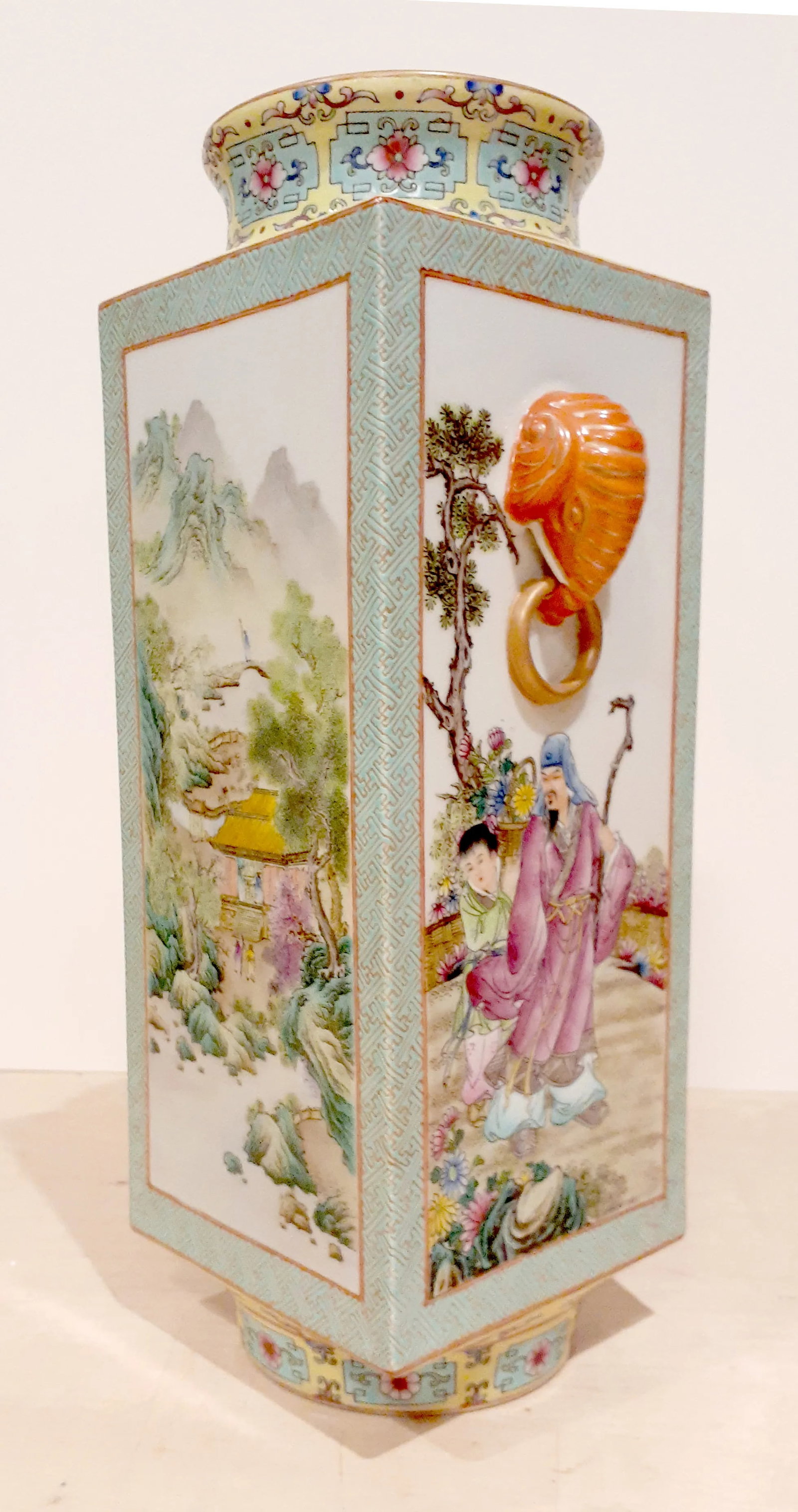 Early 20th Century Chinese Porcelain Landscapes and Garden Scenes Cong Vase - 2