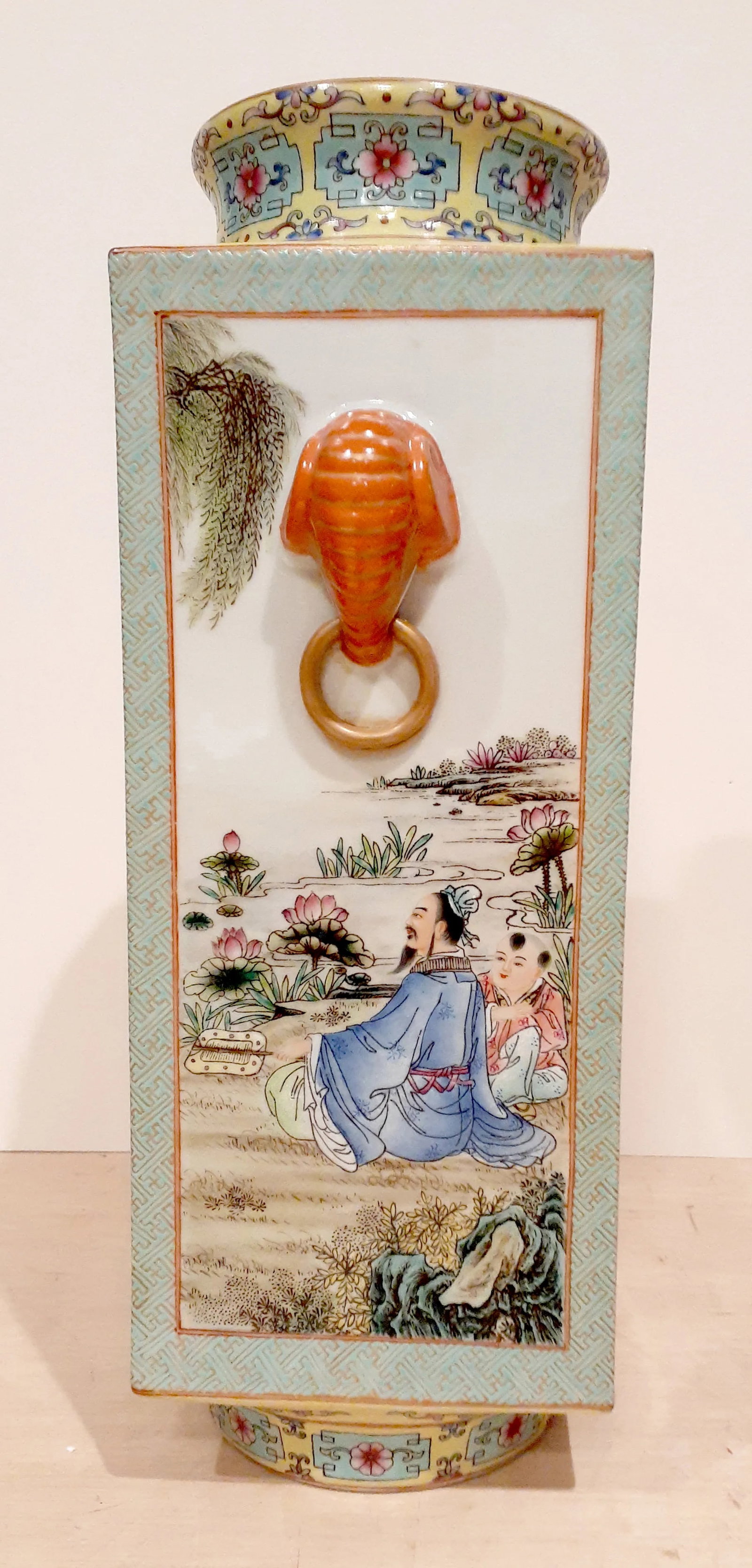 Early 20th Century Chinese Porcelain Landscapes and Garden Scenes Cong Vase - 5
