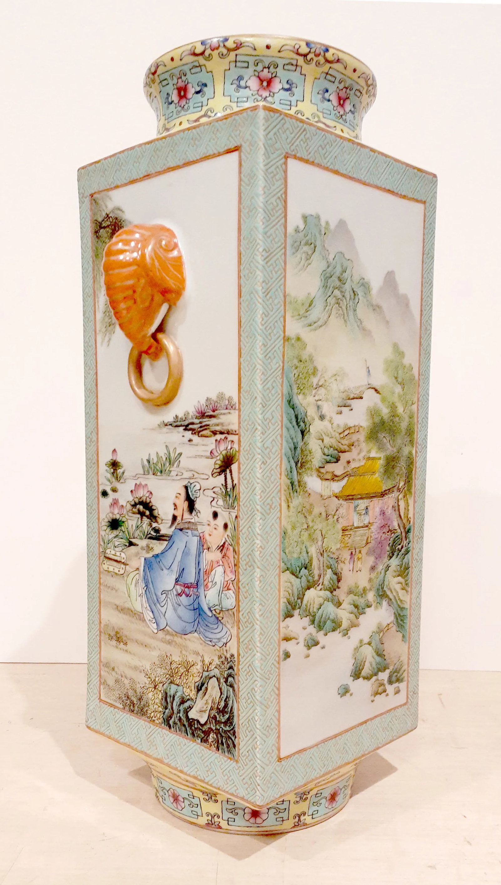 Early 20th Century Chinese Porcelain Landscapes and Garden Scenes Cong Vase - 6