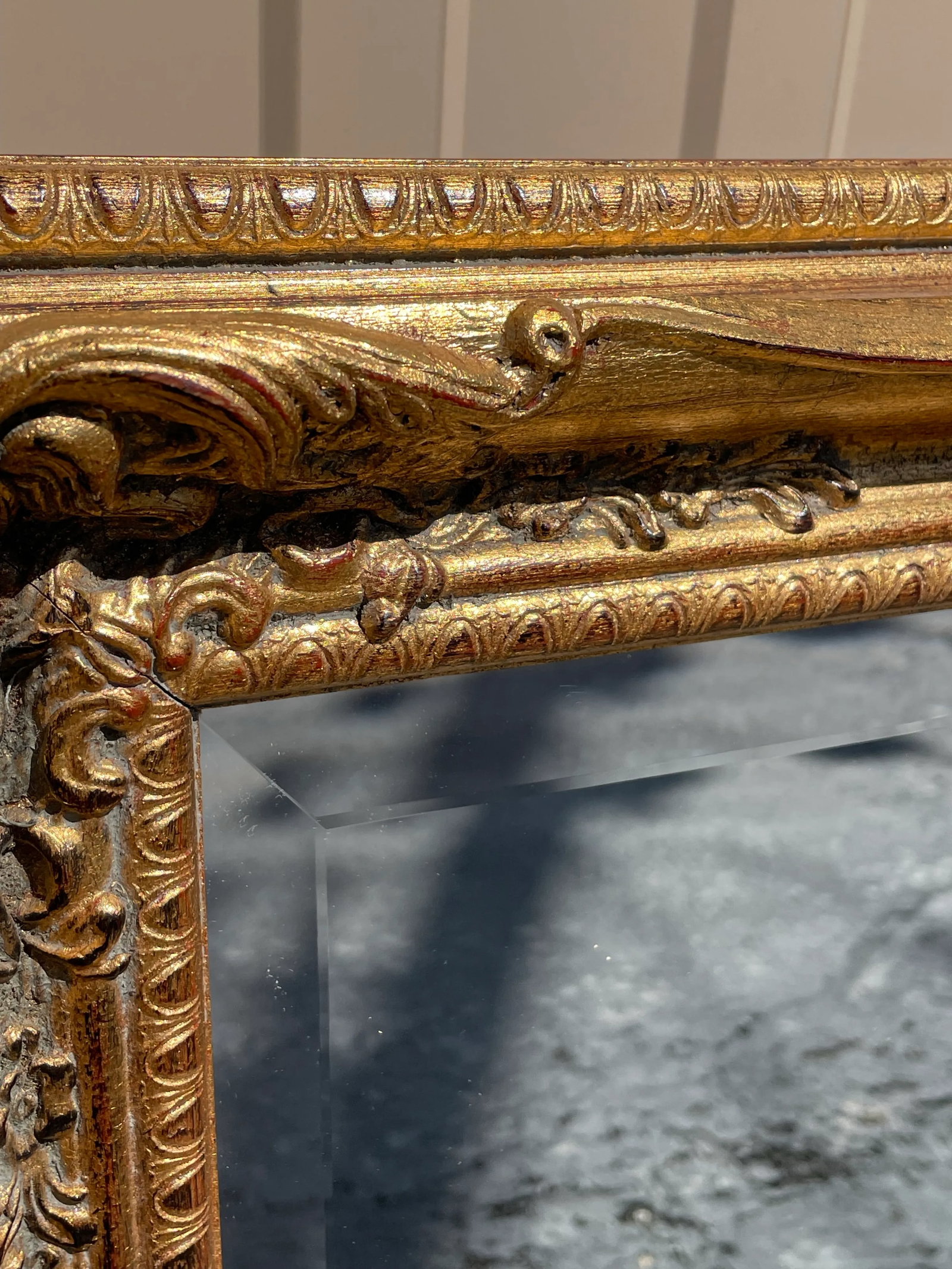Vintage Ornate Gold Framed Beveled Mirror - 9