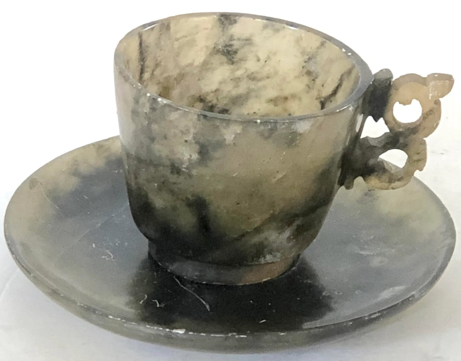 Antique Chinese Moss Jade Cups and Saucers, Set of 5 - 3