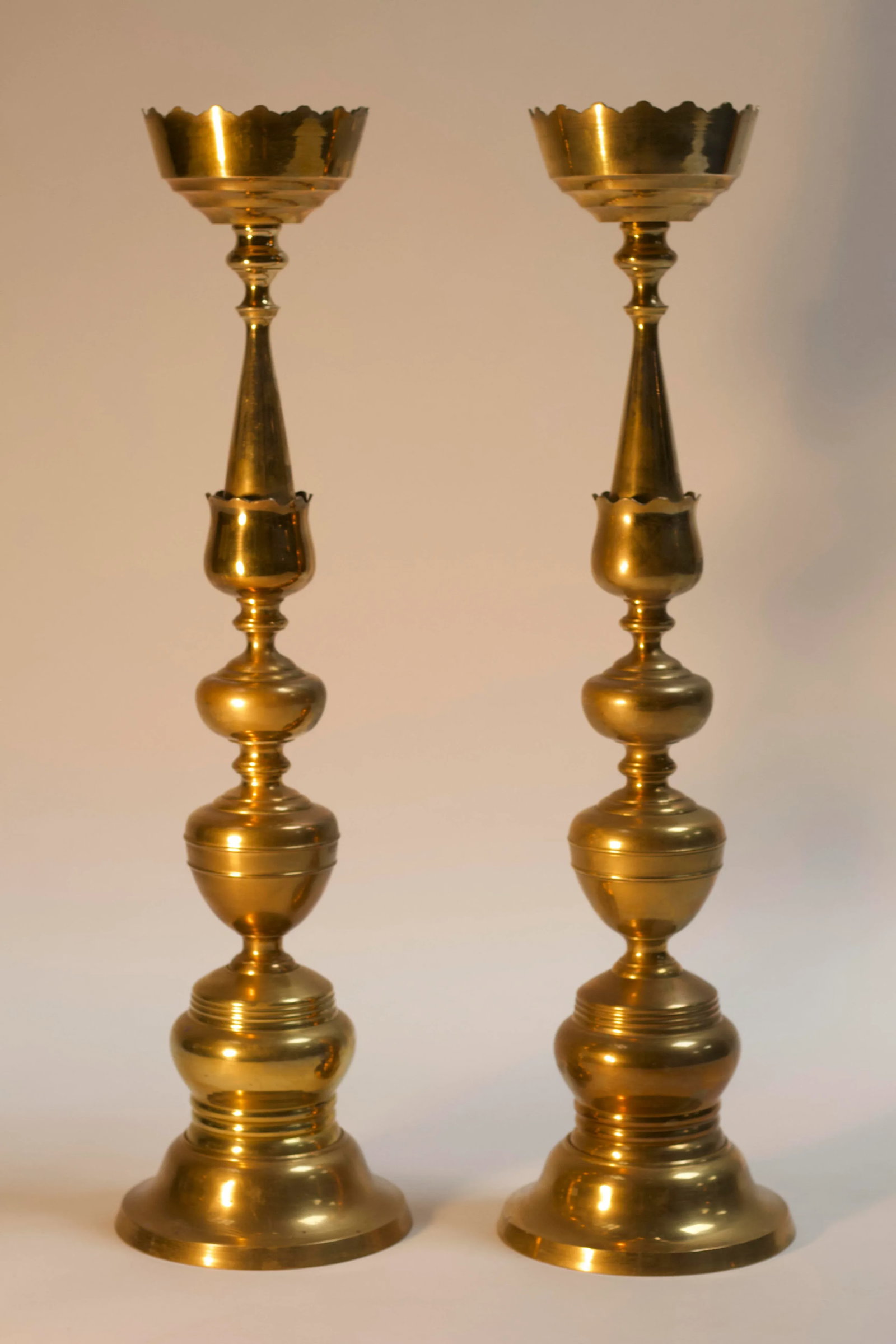 Vintage Monumental Brass Candlesticks- a Pair - 3