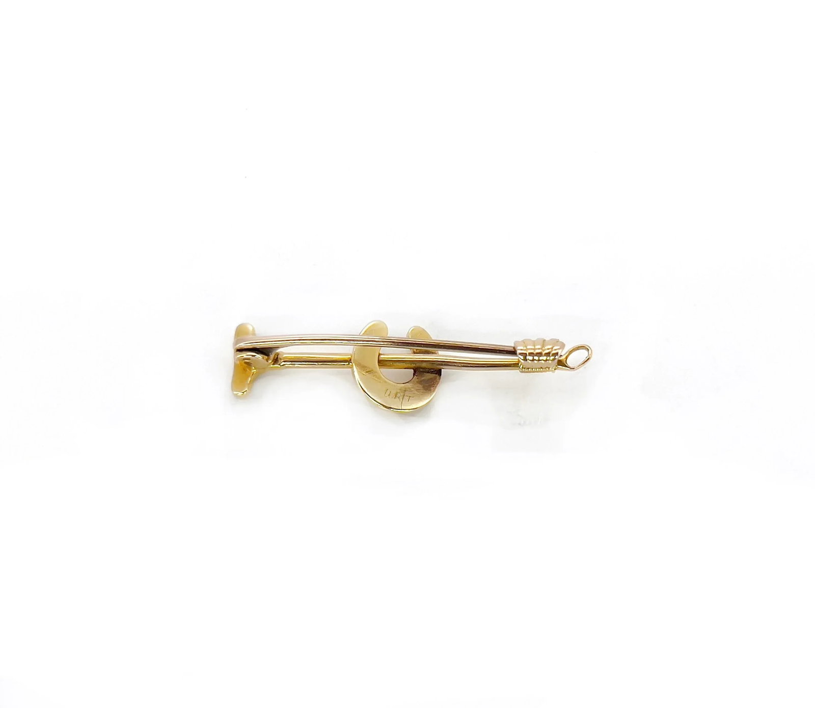 Victorian 14k Polo Mallet and Horseshoe Pearl Brooch - 4