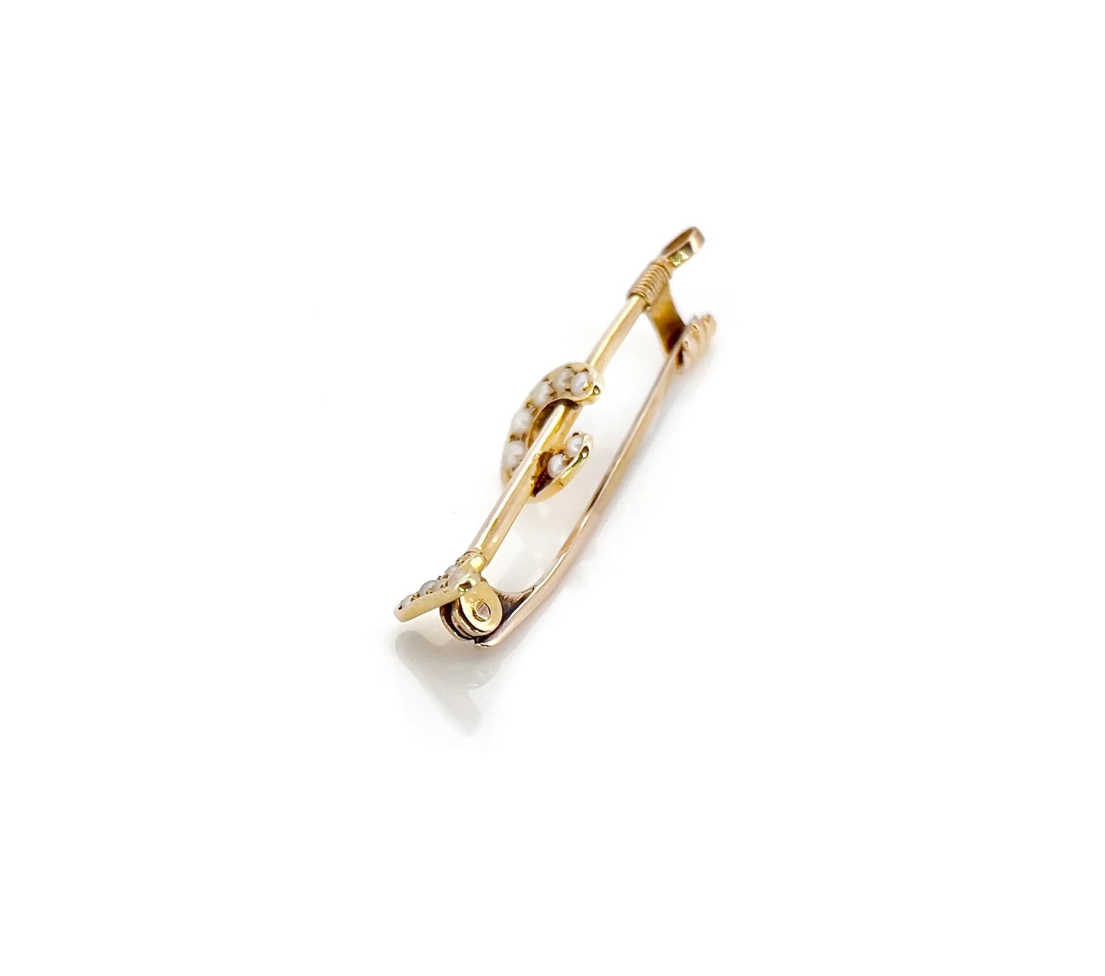 Victorian 14k Polo Mallet and Horseshoe Pearl Brooch - 5