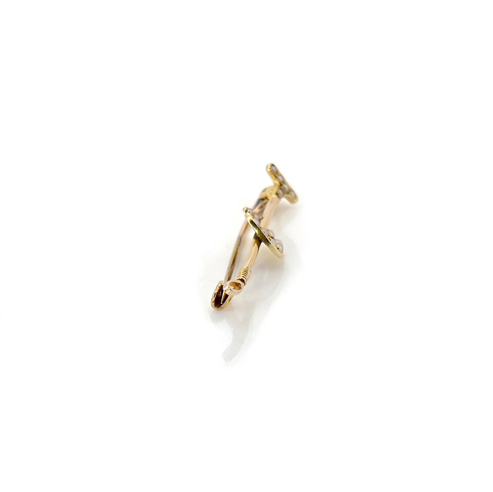 Victorian 14k Polo Mallet and Horseshoe Pearl Brooch - 7