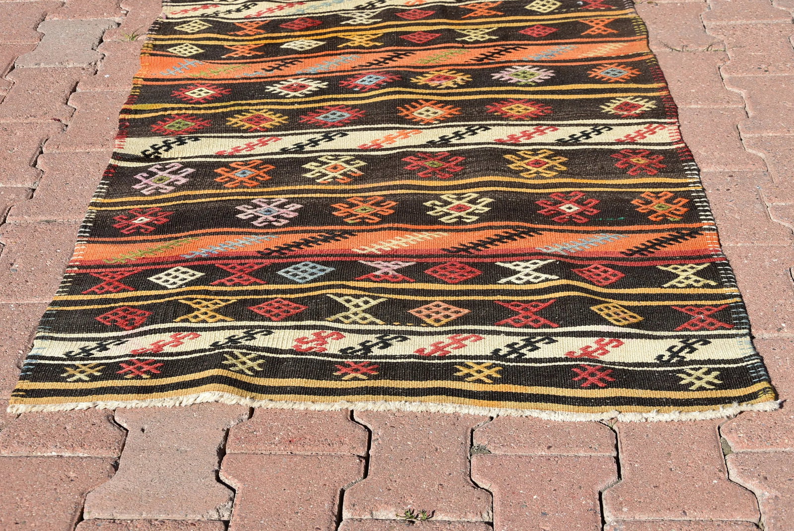 1970s Rustic Style Handmade Oushak Turkish Kilim Runner Rug - 10