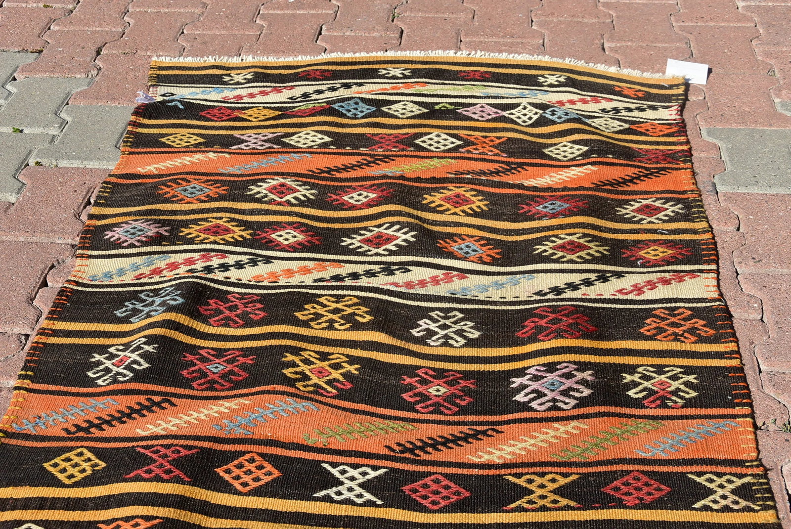 1970s Rustic Style Handmade Oushak Turkish Kilim Runner Rug - 11