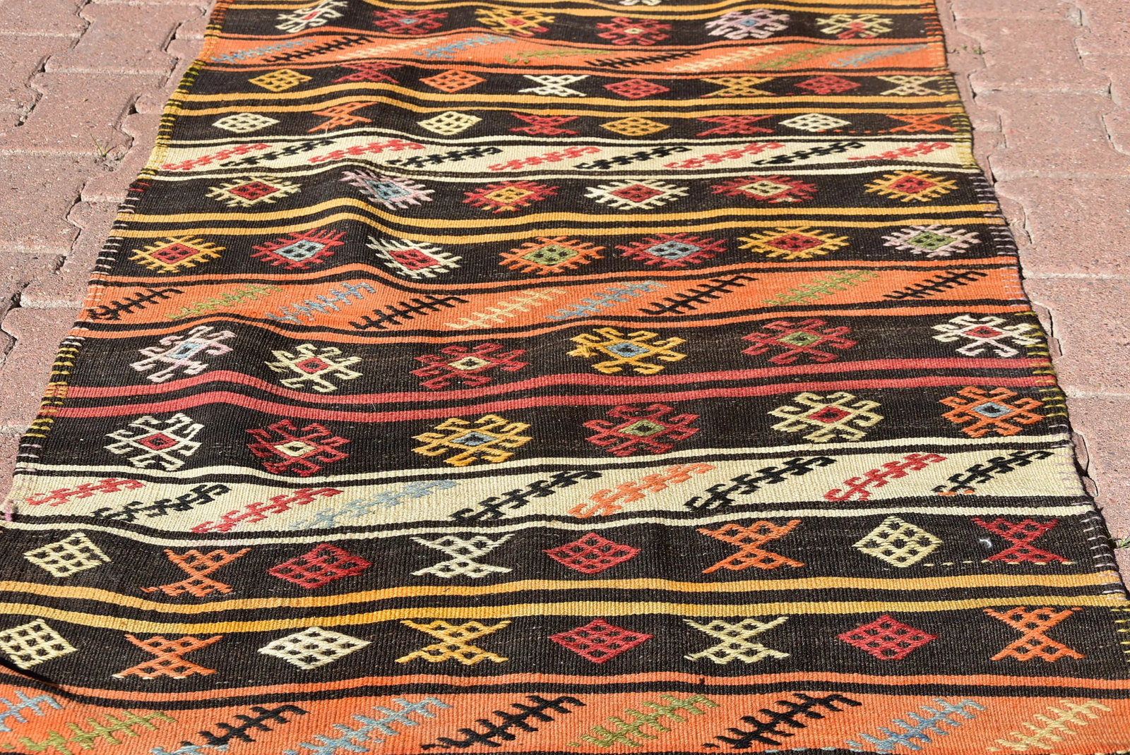1970s Rustic Style Handmade Oushak Turkish Kilim Runner Rug - 12