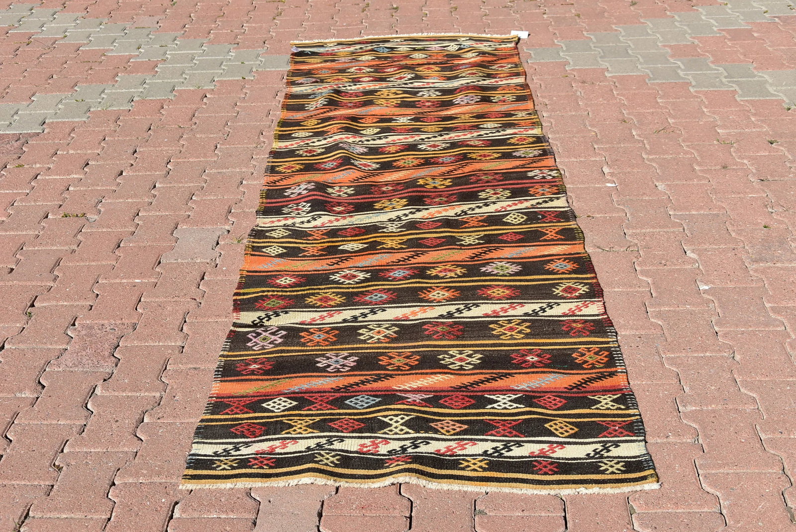 1970s Rustic Style Handmade Oushak Turkish Kilim Runner Rug - 13