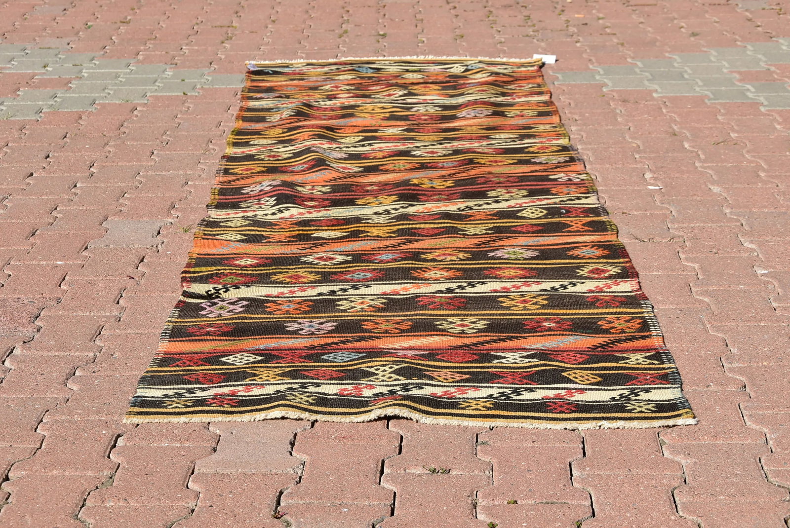 1970s Rustic Style Handmade Oushak Turkish Kilim Runner Rug - 2