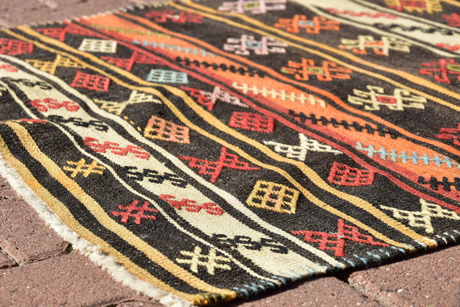 1970s Rustic Style Handmade Oushak Turkish Kilim Runner Rug - 5