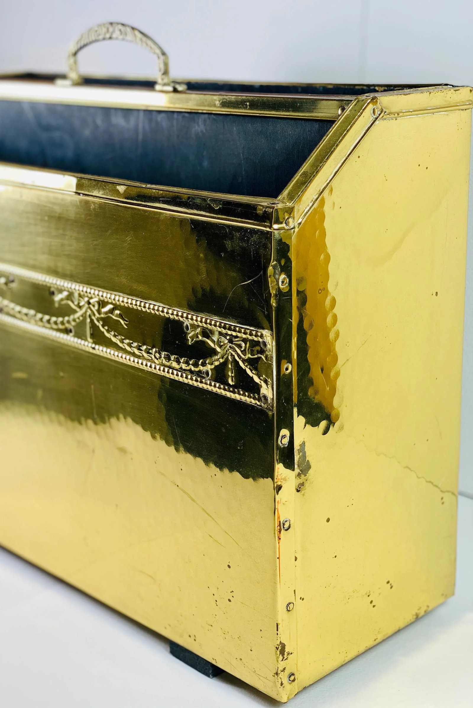 Vintage Brass Clad Magazine Rack - 8