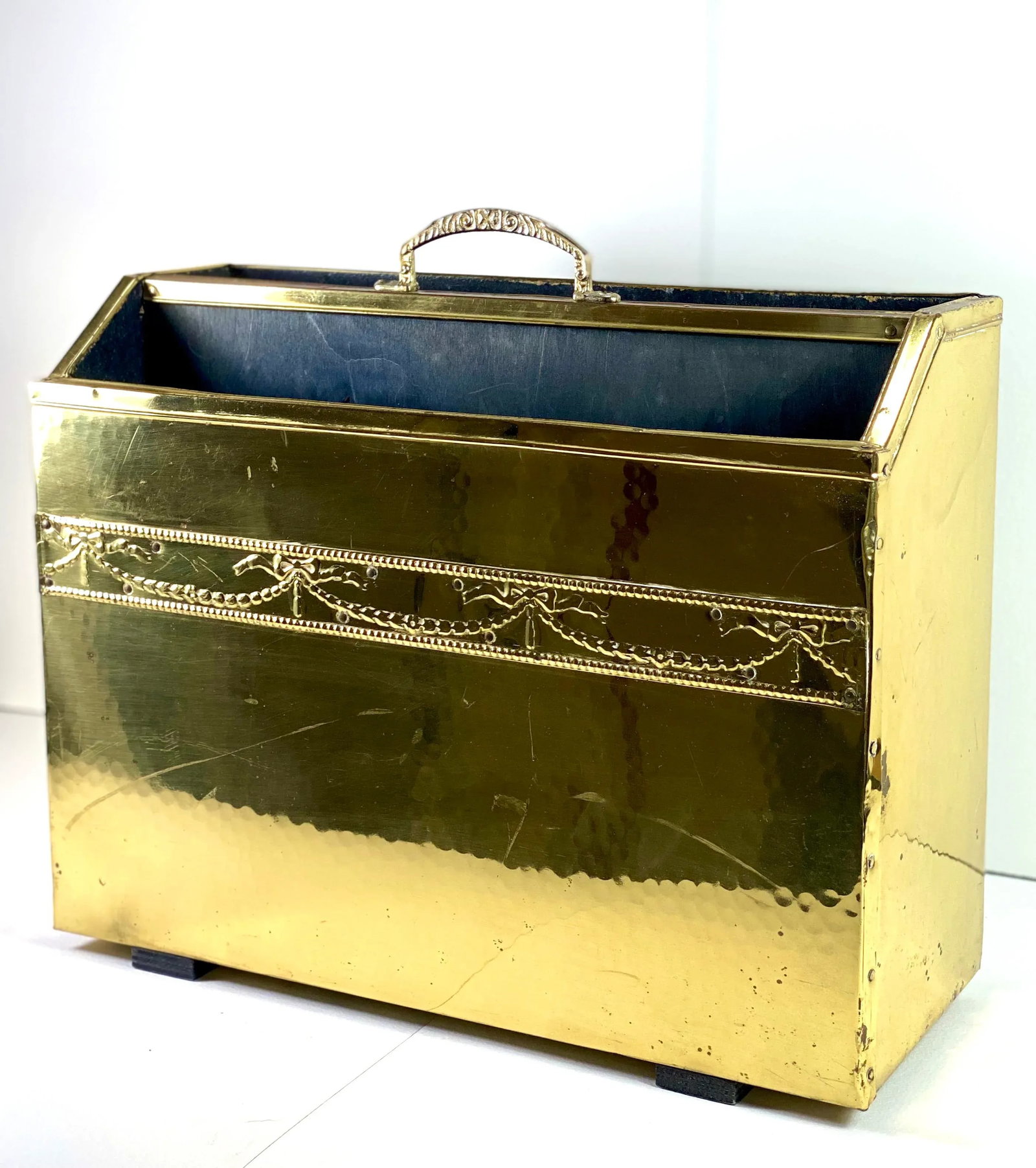 Vintage Brass Clad Magazine Rack - 9