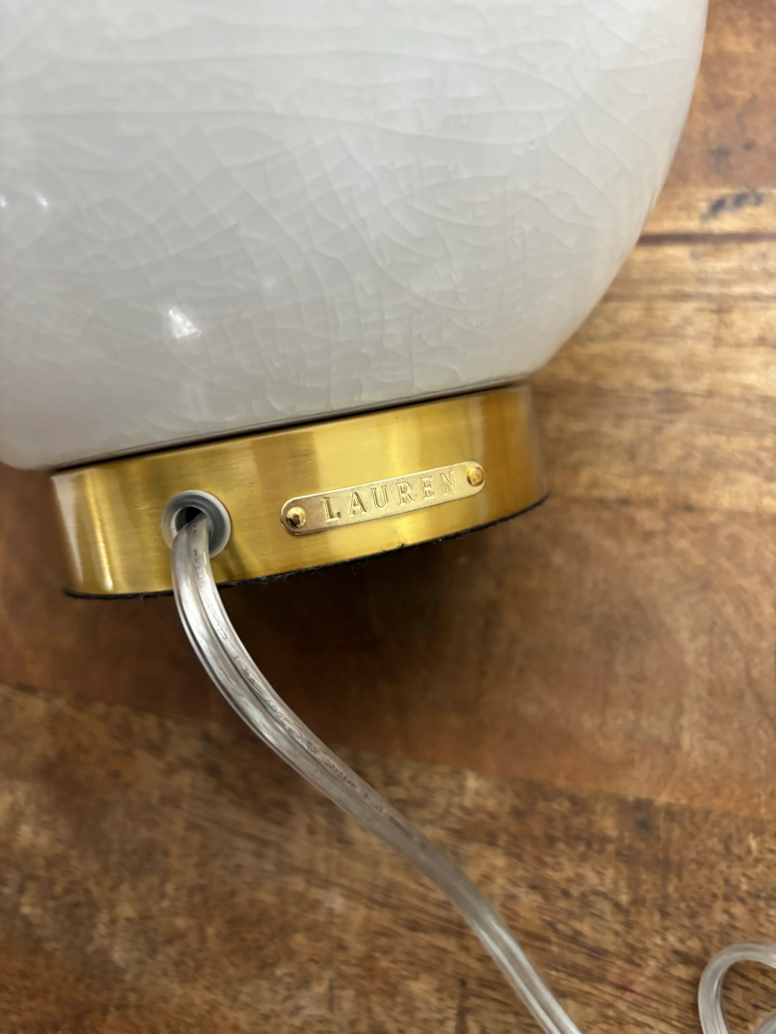 Contemporary Classic Ralph Lauren Off White Crackle Glaze Sphere Ball Lamp With Rigid Shade - 3