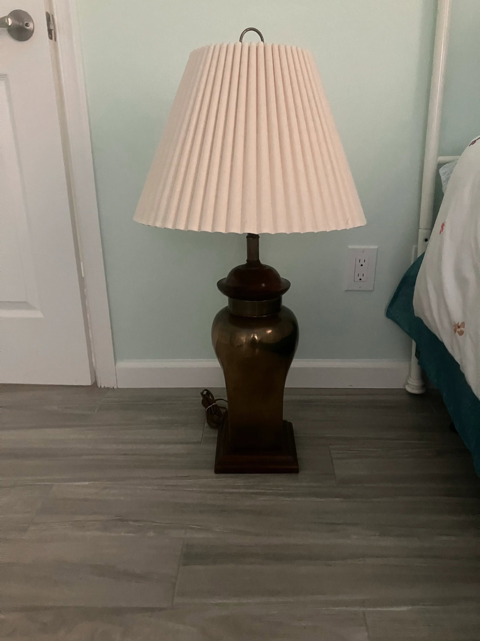 Large Brass Ginger Jar Brass and Wood Design Bottom Wood and Capped Off With Round Wood Top. Stunnin - 12