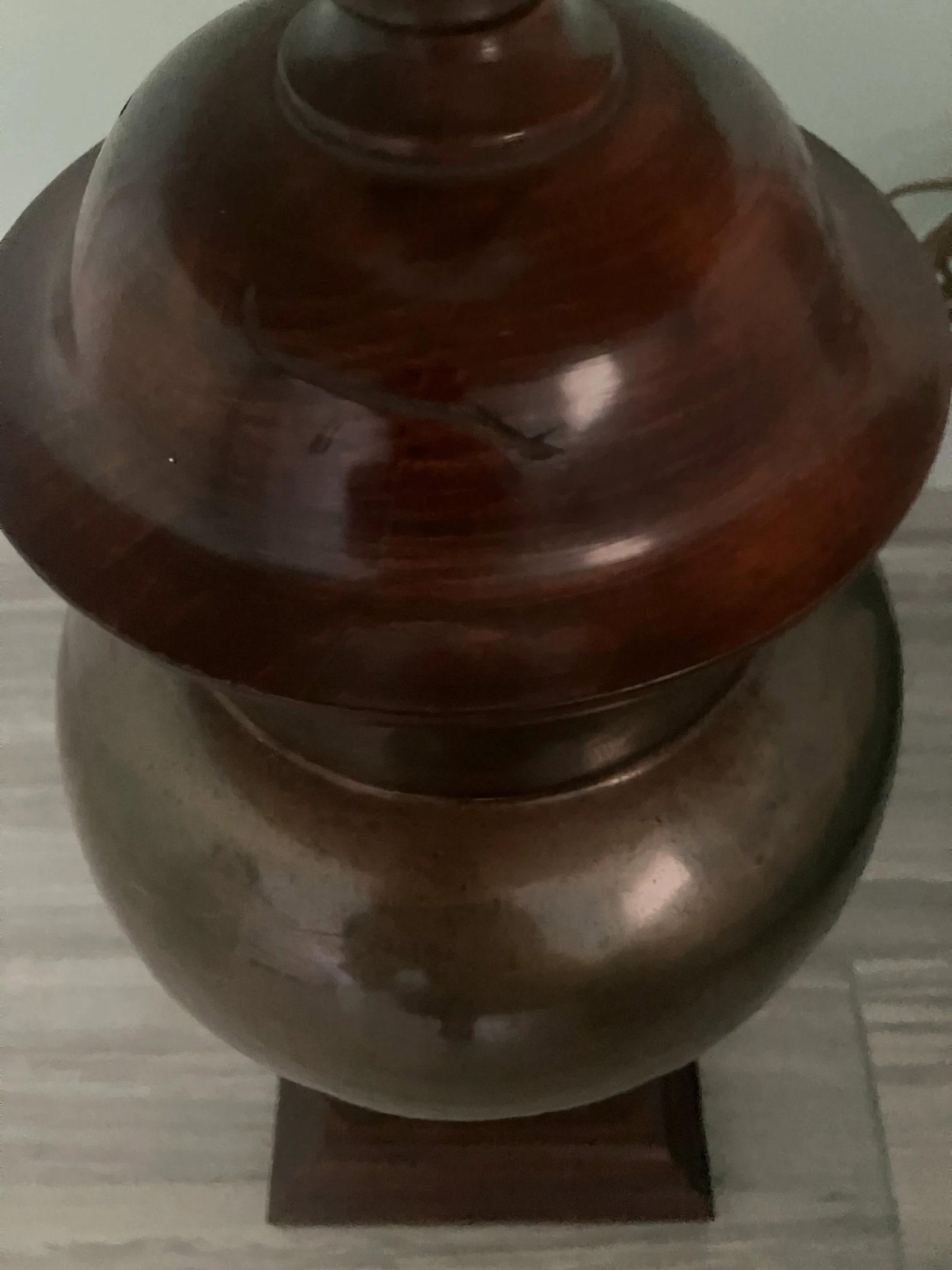 Large Brass Ginger Jar Brass and Wood Design Bottom Wood and Capped Off With Round Wood Top. Stunnin - 6