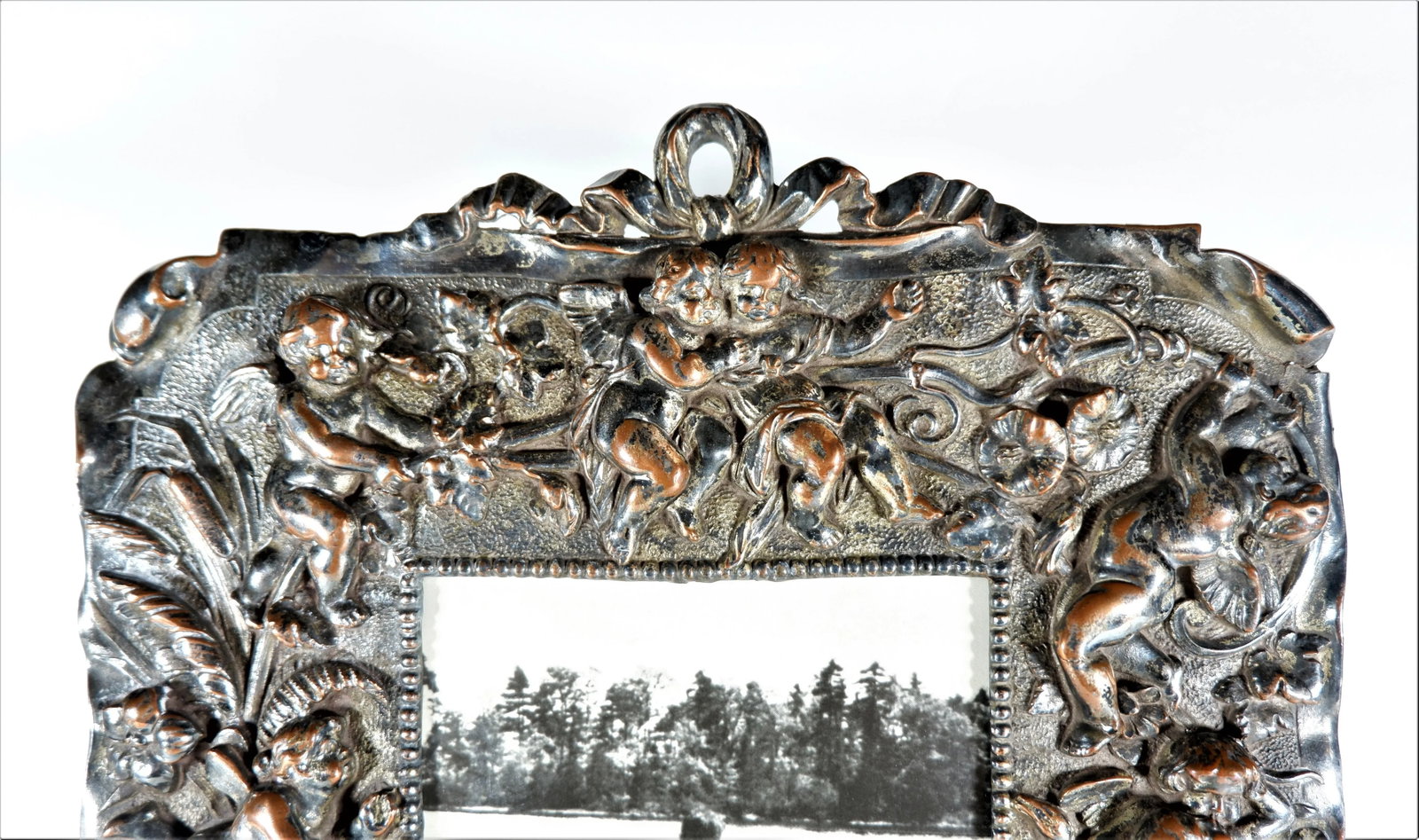 Antique Silver Over Copper Table Frame With Cherubs - 2
