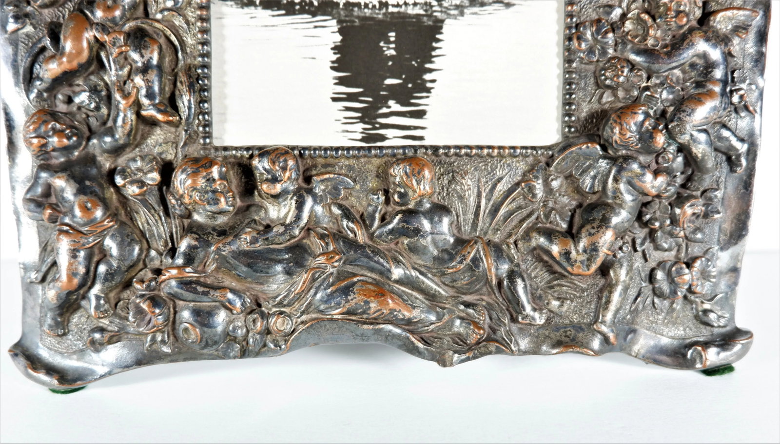 Antique Silver Over Copper Table Frame With Cherubs - 3