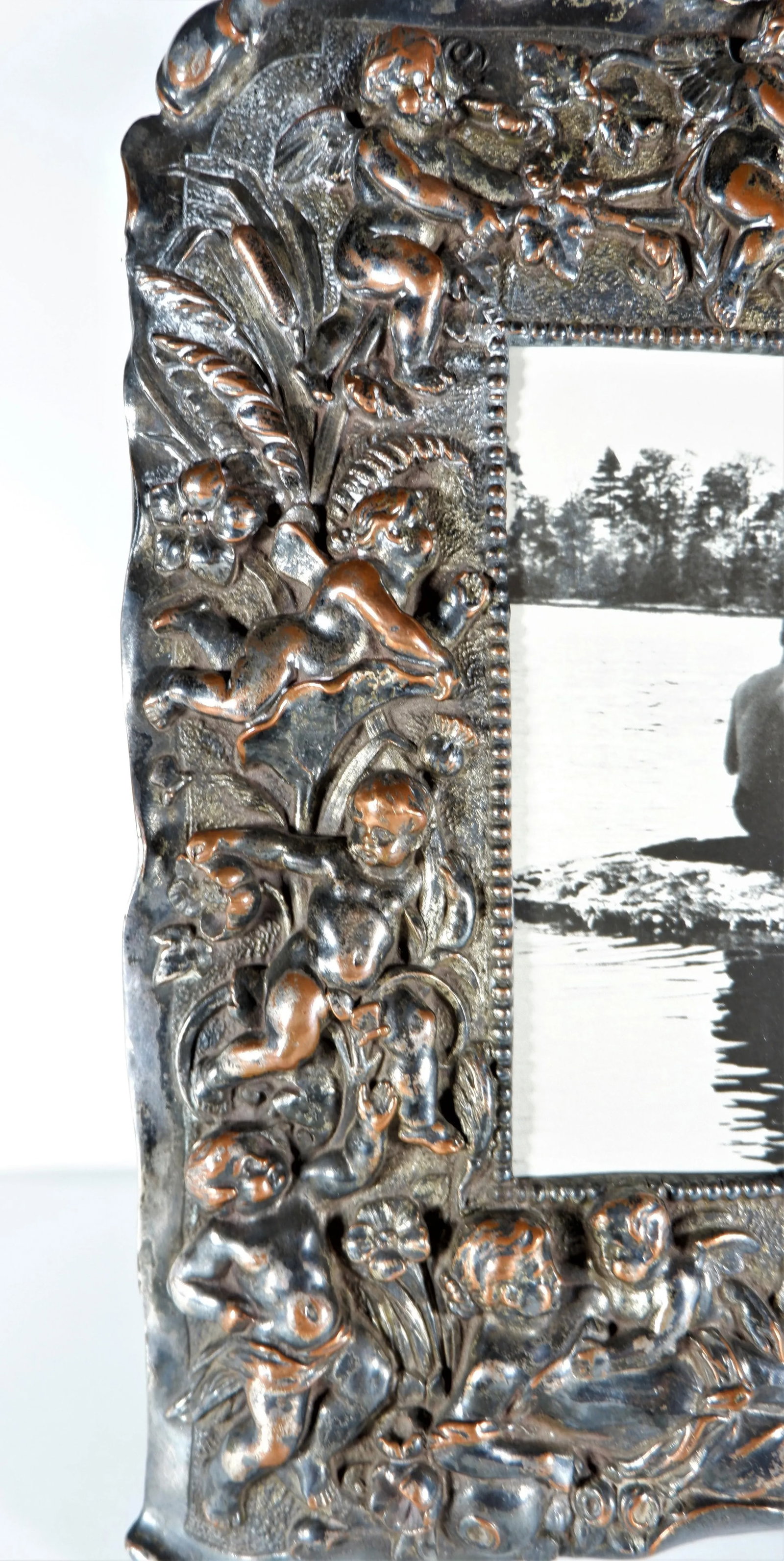 Antique Silver Over Copper Table Frame With Cherubs - 4