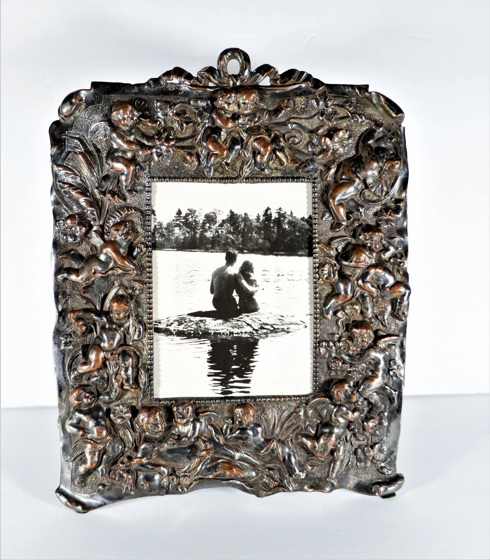 Antique Silver Over Copper Table Frame With Cherubs - 6