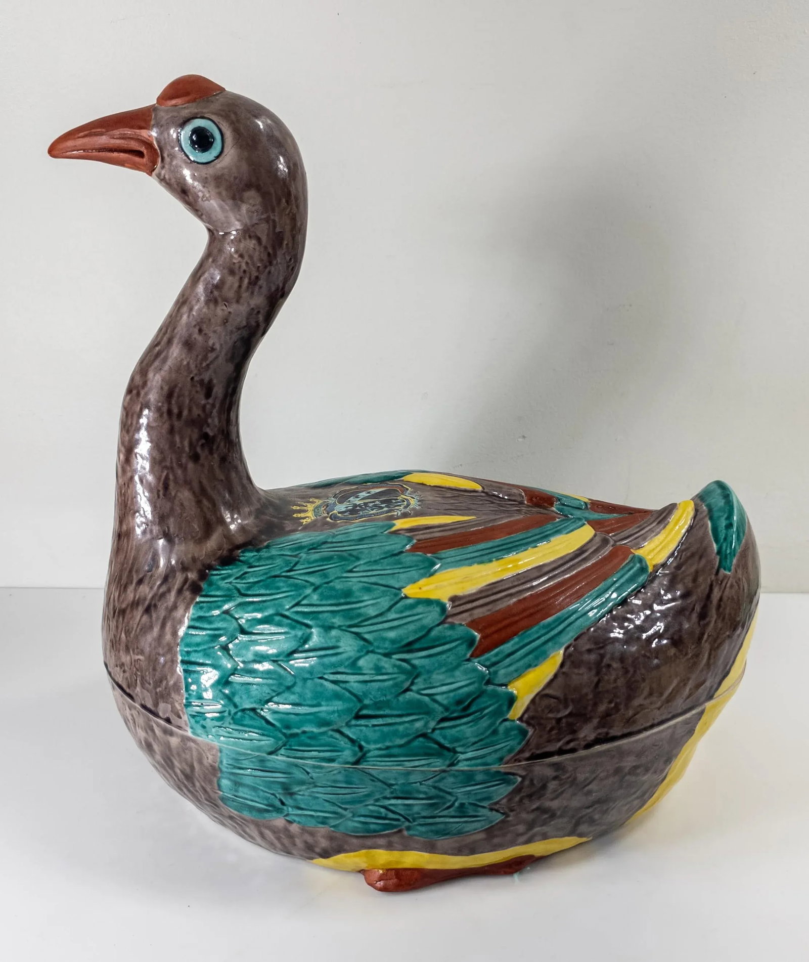 Late 20th Century Chinese Export Style Polychrome Ceramic Duck or Swan Form Tureen - 2