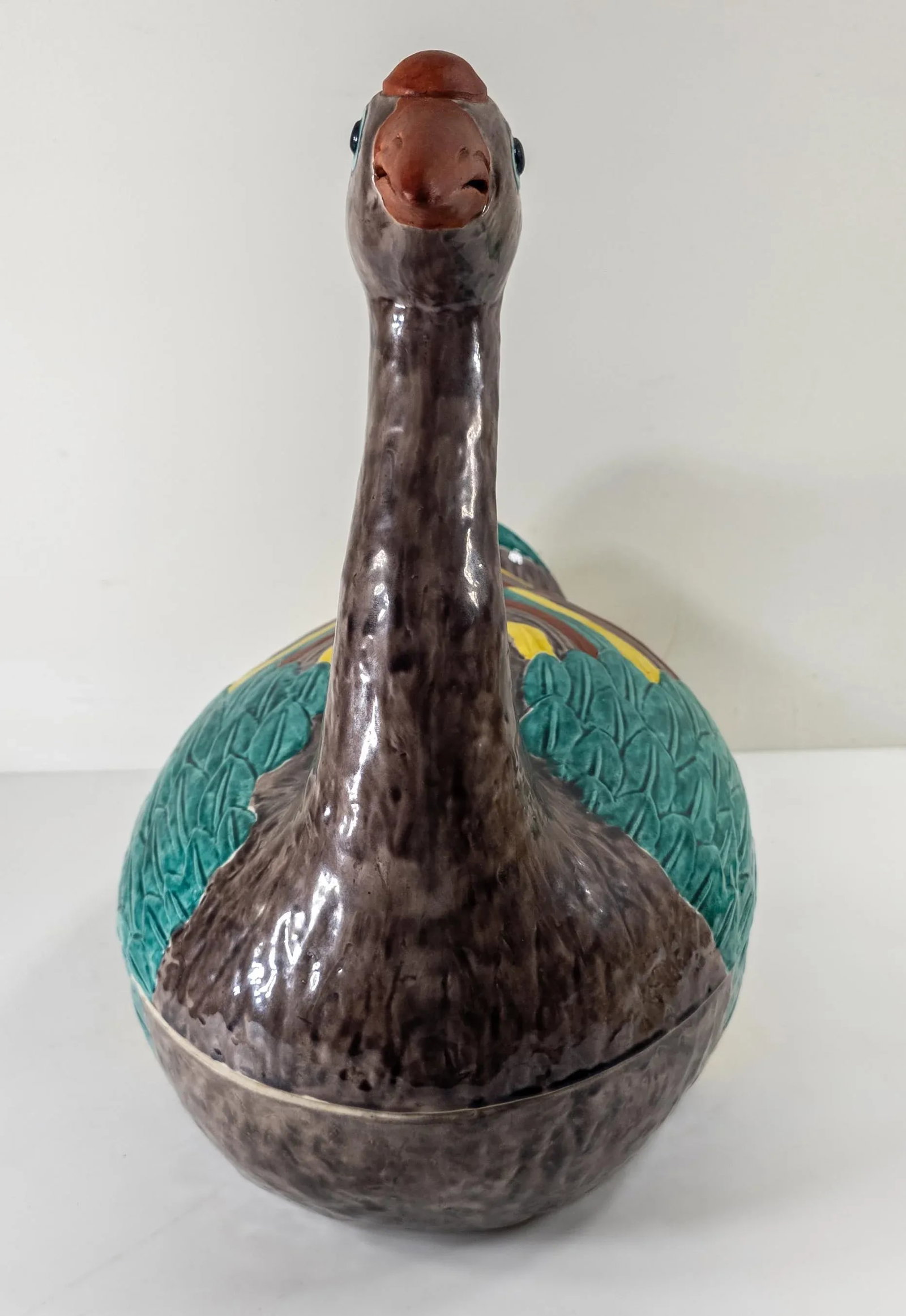 Late 20th Century Chinese Export Style Polychrome Ceramic Duck or Swan Form Tureen - 3