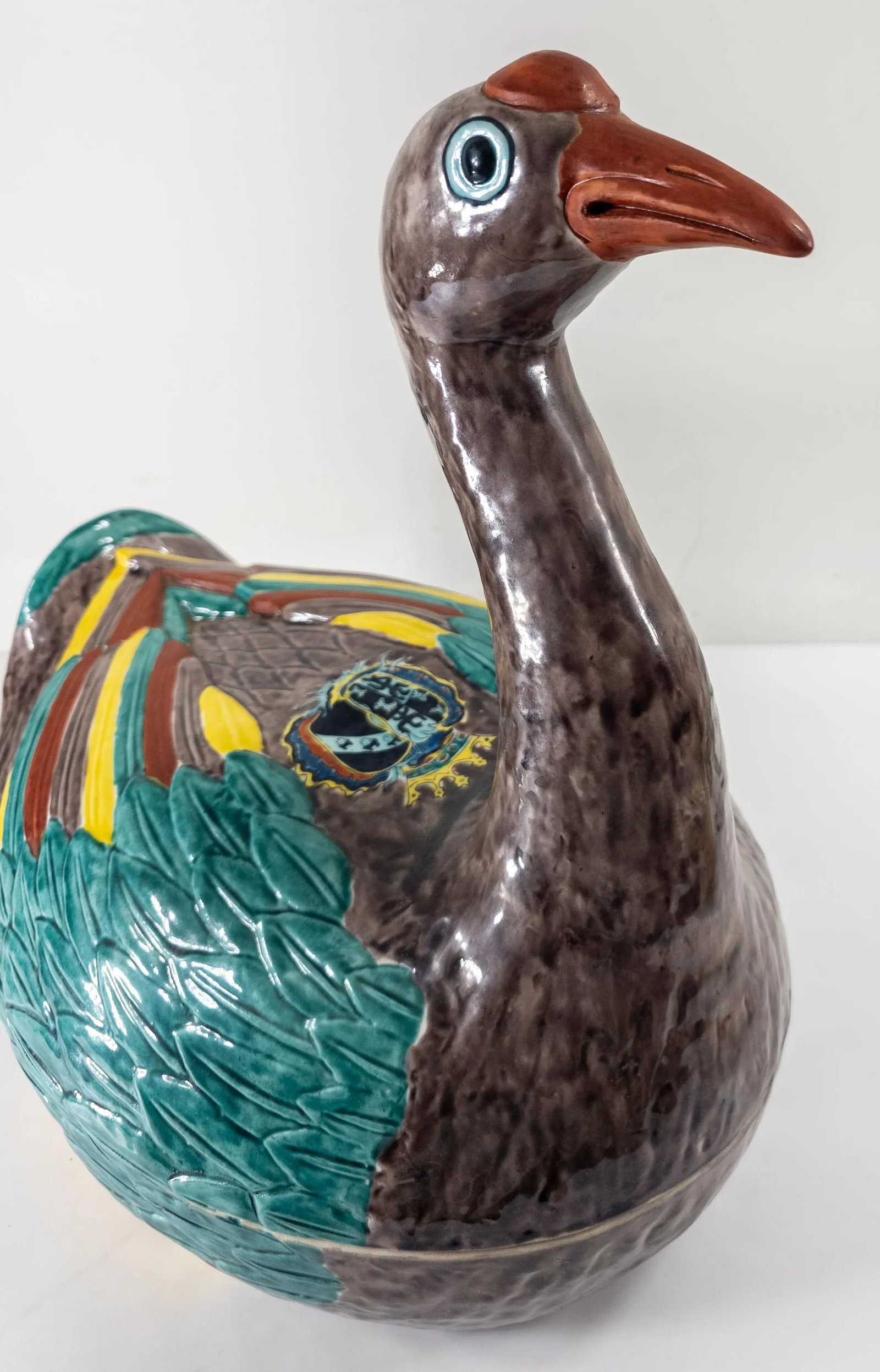 Late 20th Century Chinese Export Style Polychrome Ceramic Duck or Swan Form Tureen - 4