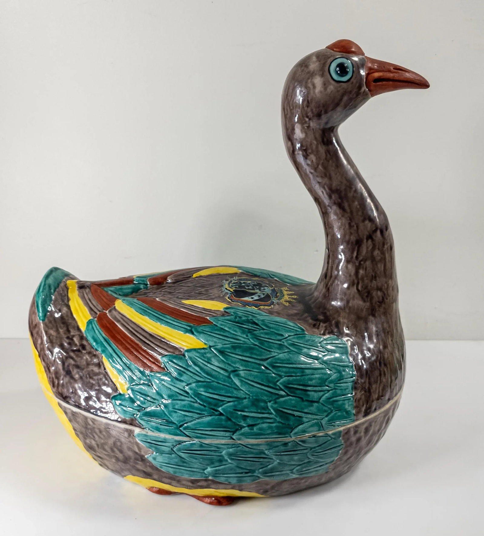 Late 20th Century Chinese Export Style Polychrome Ceramic Duck or Swan Form Tureen - 5