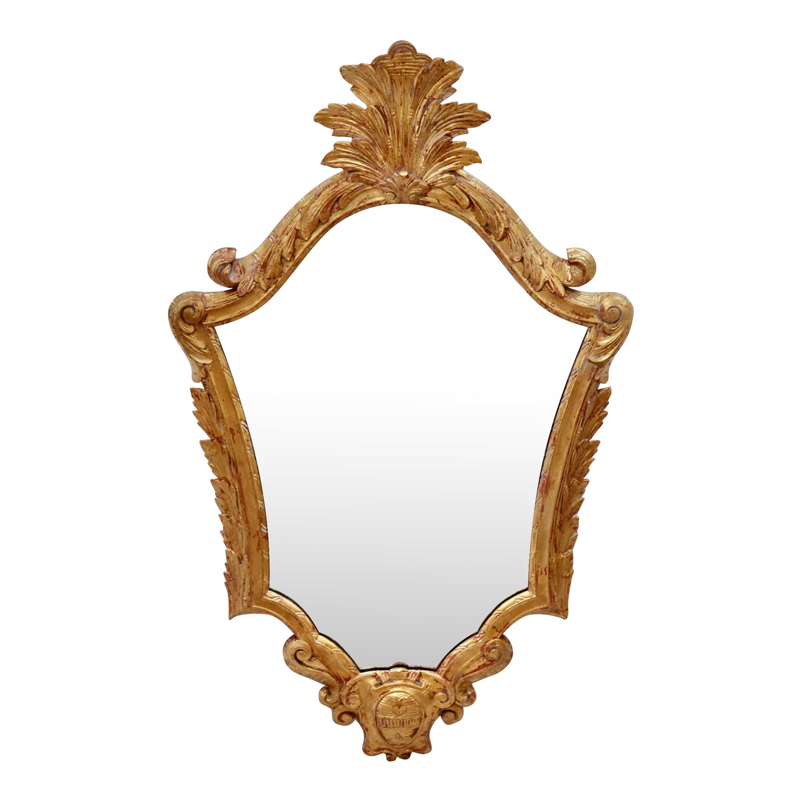 Italian Baroque Giltwood Mirror in Gold Leaf Hand Carved Acanthus Leaves: Italian Baroque Giltwood Mirror in Gold Leaf Hand Carved Acanthus Leaves. The design is classic Italian. Condition: Alterations: Original Condition Unaltered Imperfections: Some Imperfections