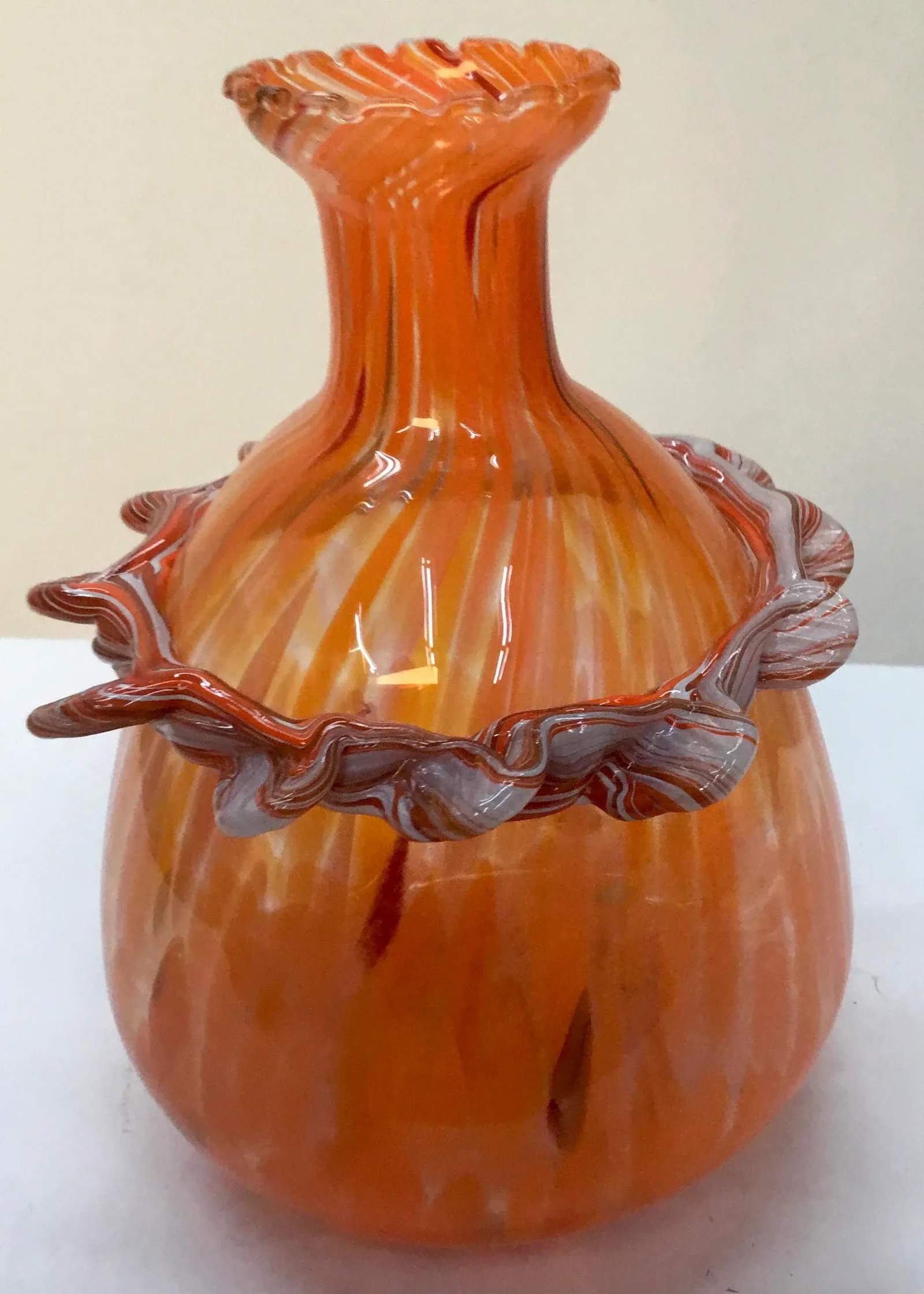 Vintage Murano Glass Orange Vase - 2