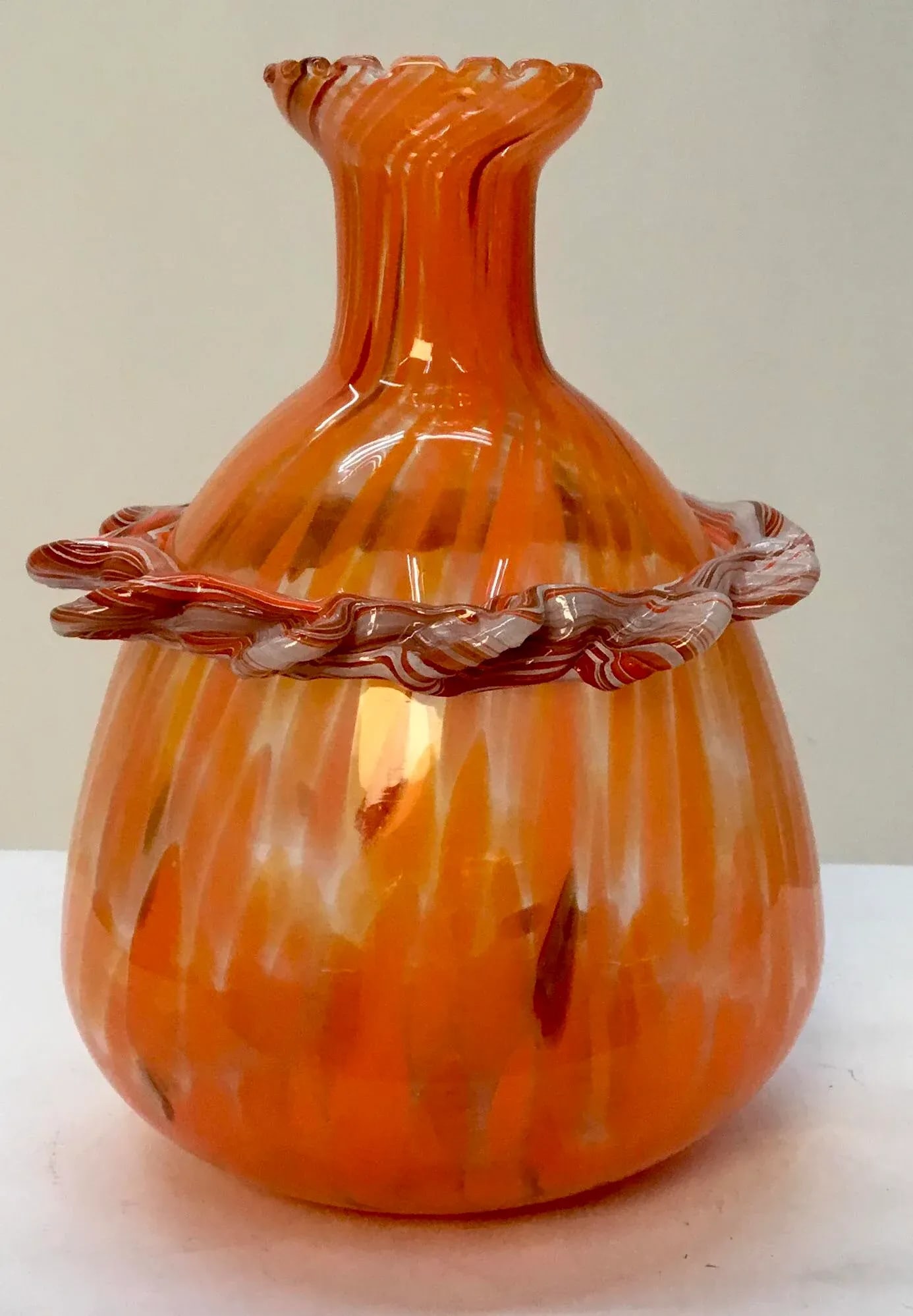 Vintage Murano Glass Orange Vase - 3