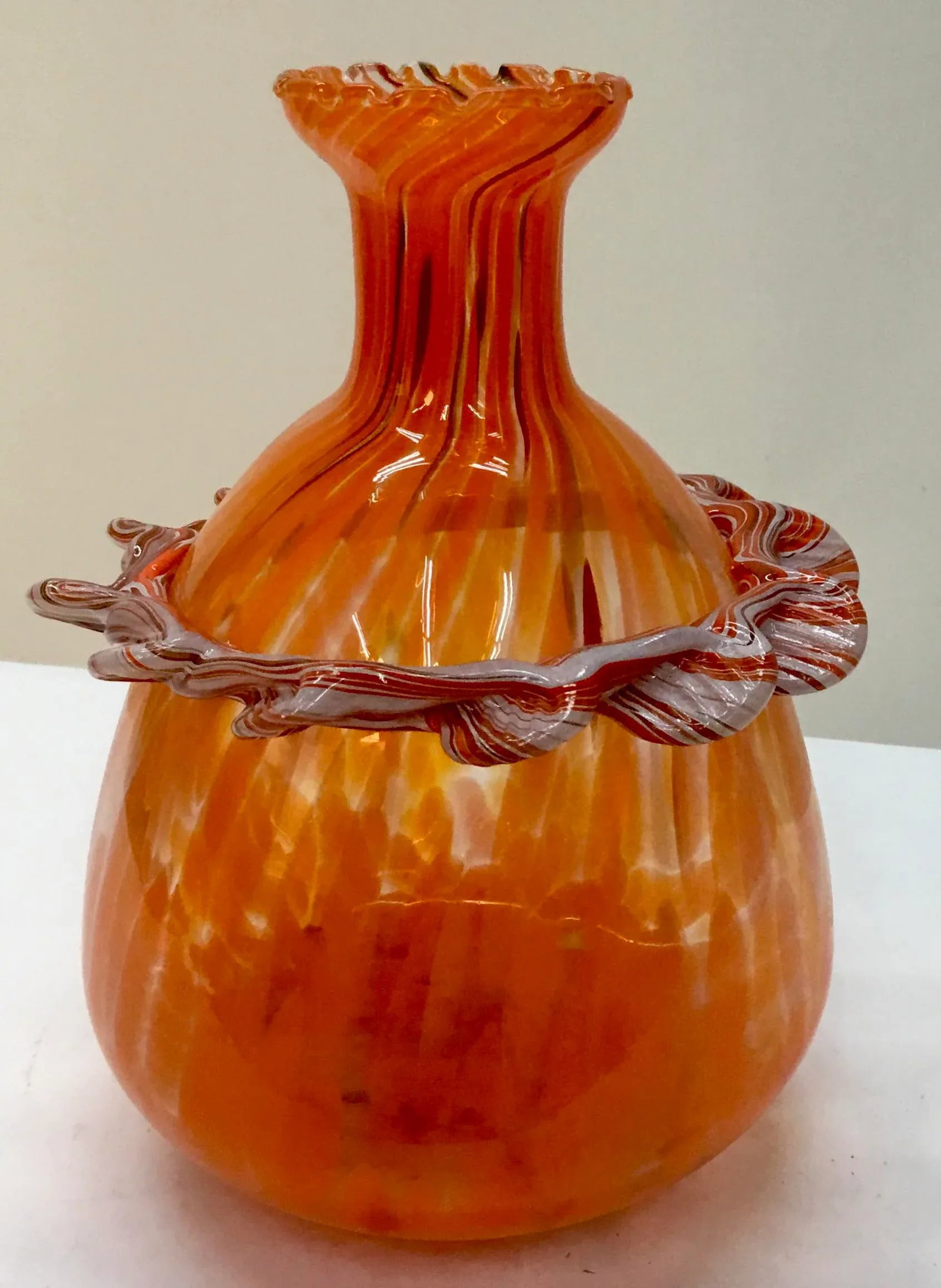 Vintage Murano Glass Orange Vase - 4