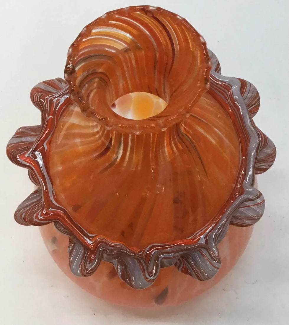 Vintage Murano Glass Orange Vase - 5