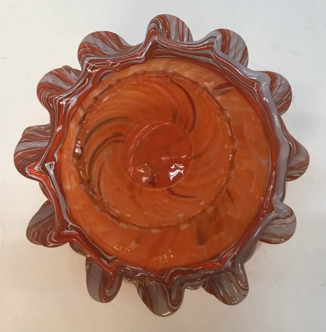 Vintage Murano Glass Orange Vase - 7