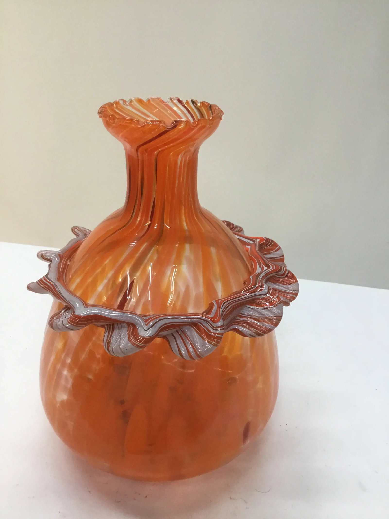 Vintage Murano Glass Orange Vase - 8