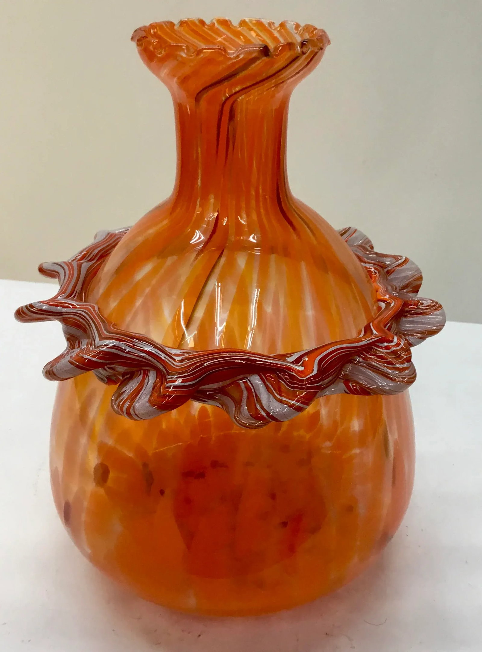 Vintage Murano Glass Orange Vase - 9