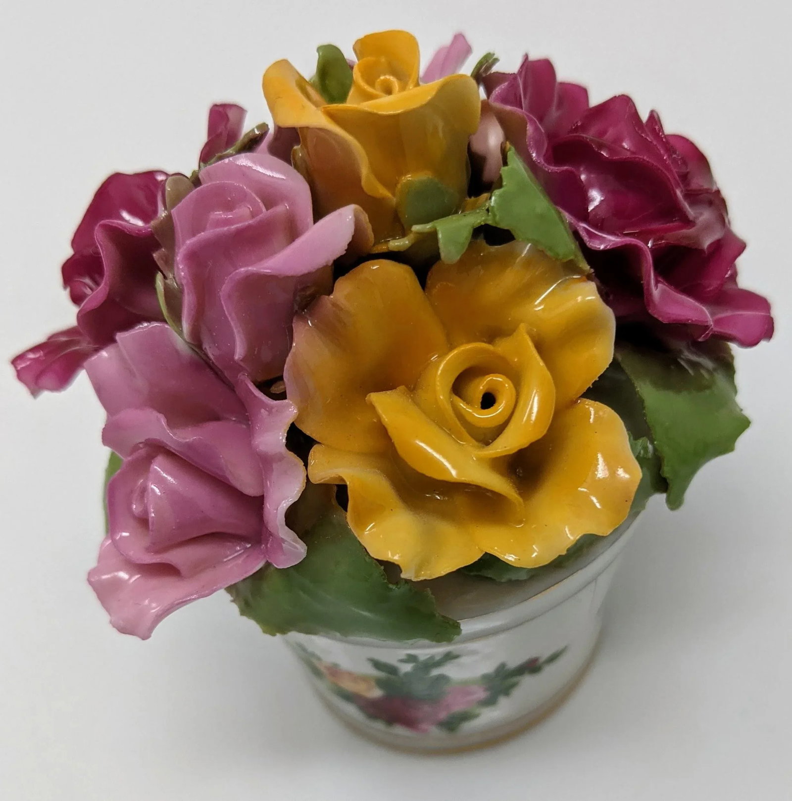 Vintage 1980s Ultra Rose, Yellow, Gold Colored Royal Doulton White Salt and Pepper Set With Decorati - 5