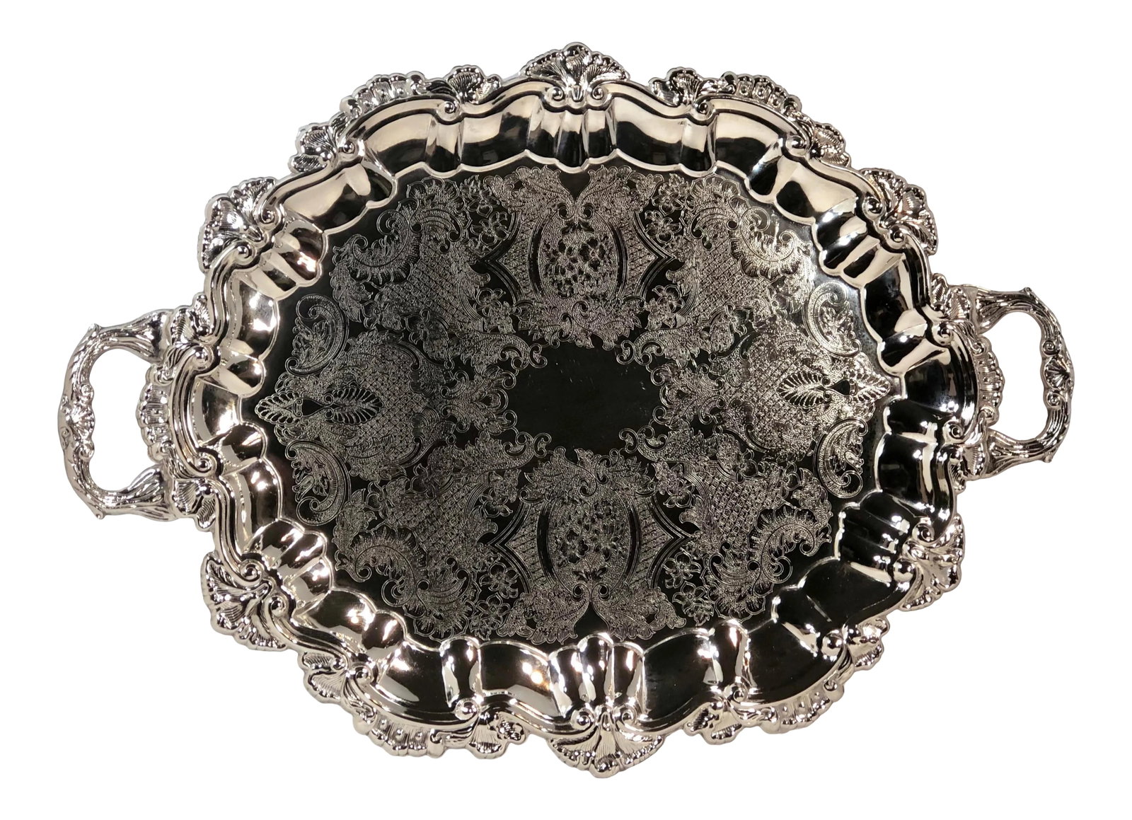 Mid 20th Century French Footed Silver Plate Serving Tray With Handles (1 of 9)