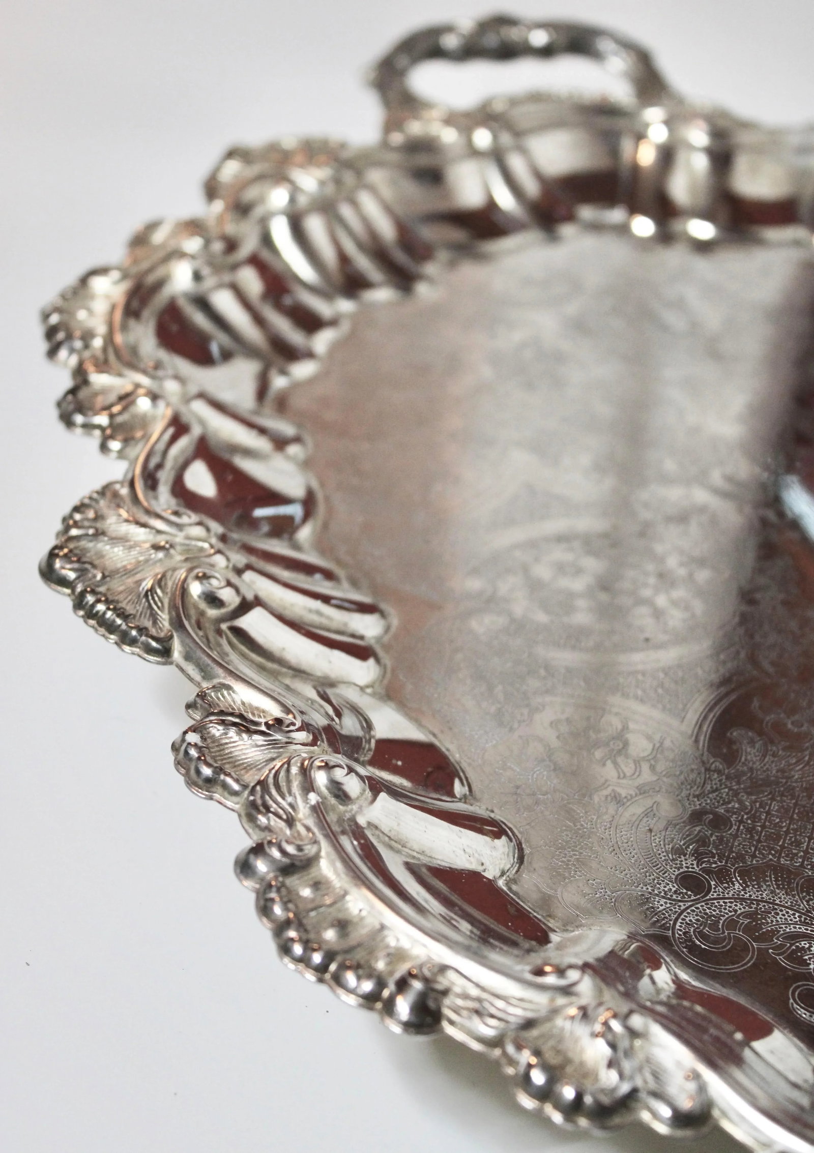 Mid 20th Century French Footed Silver Plate Serving Tray With Handles - 2