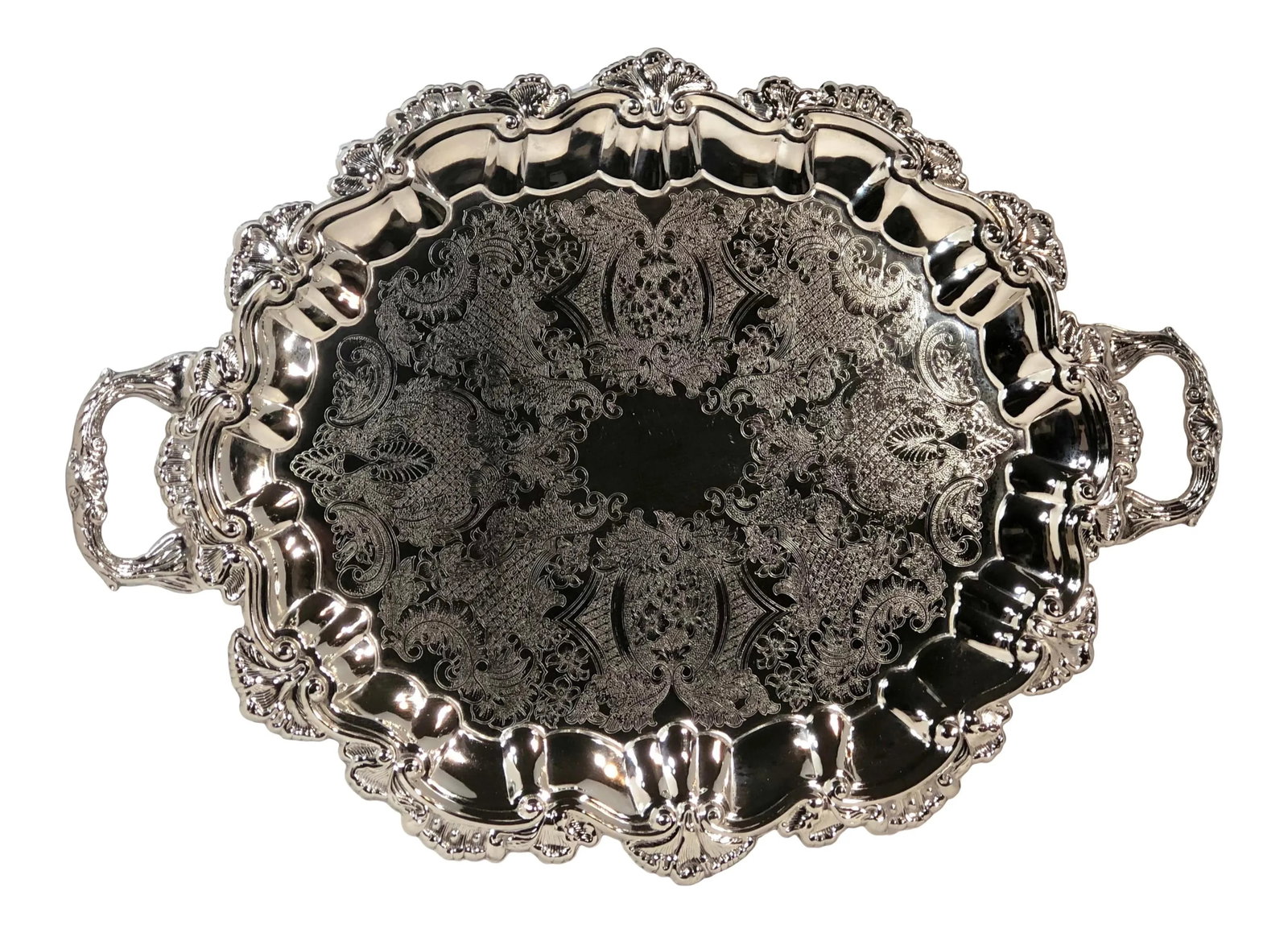 Mid 20th Century French Footed Silver Plate Serving Tray With Handles - 9