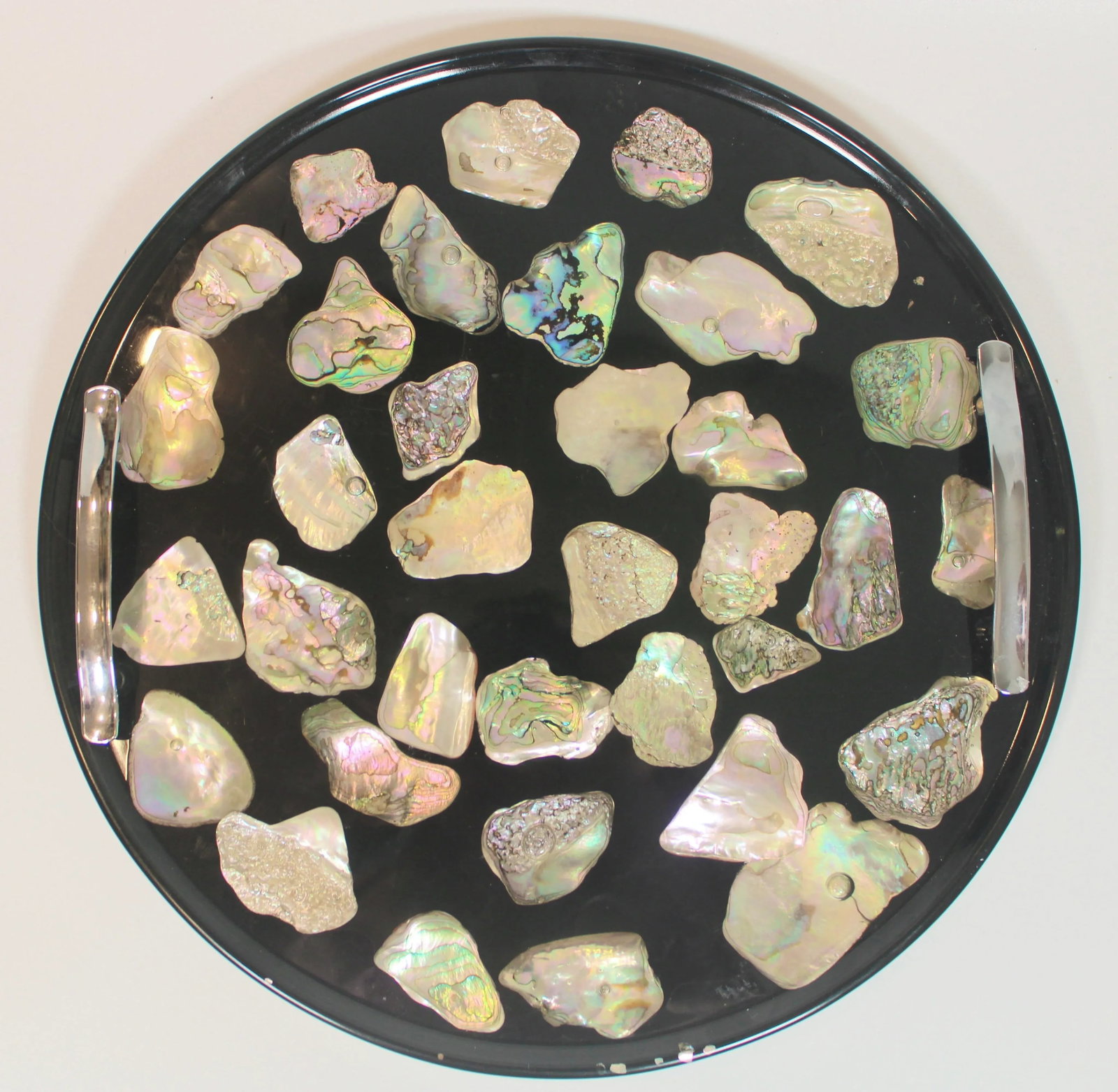Vintage Mid Century Modern Abalone Shell and Lucite Circular Tray With Handles - 2