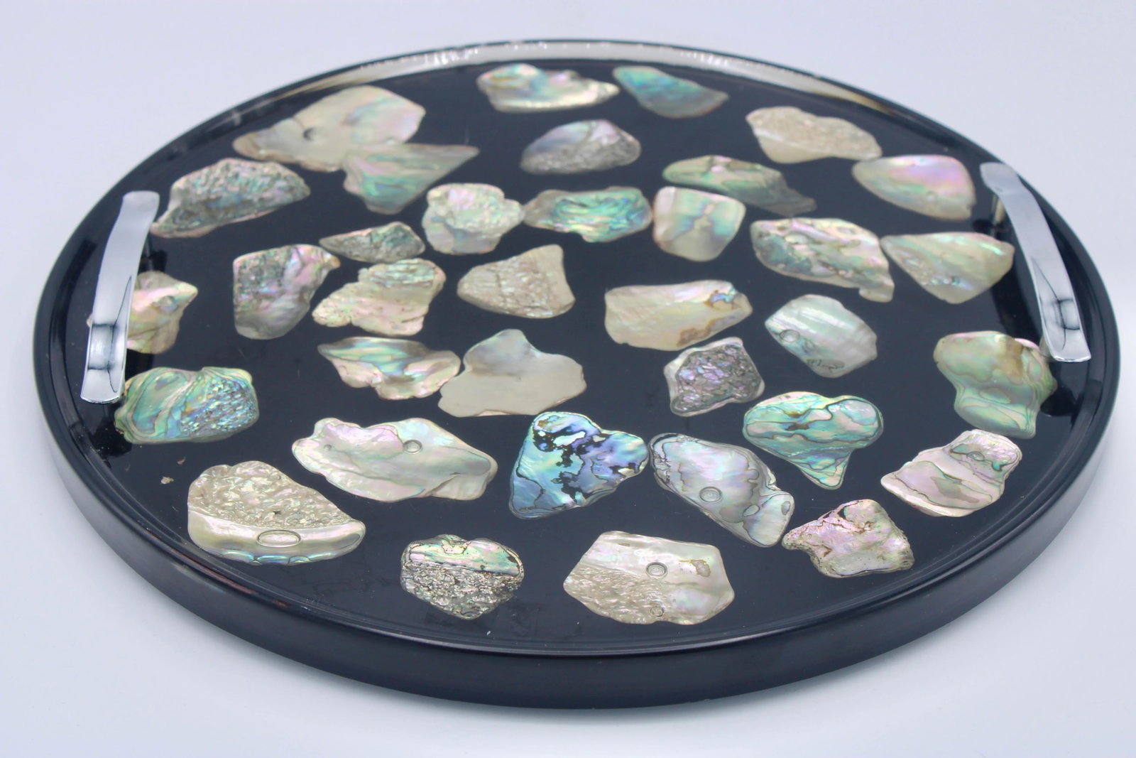 Vintage Mid Century Modern Abalone Shell and Lucite Circular Tray With Handles - 4